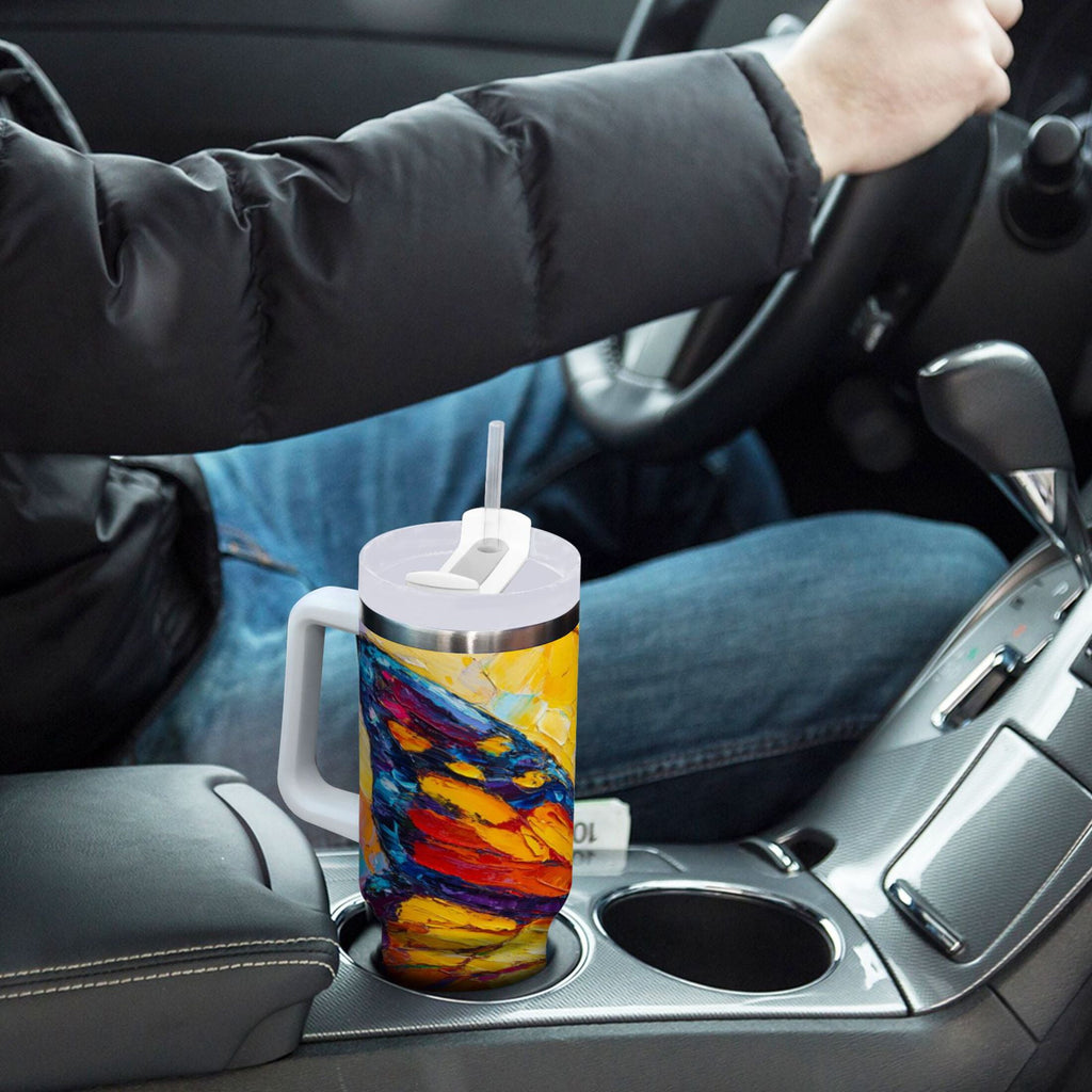 30 oz Insulated Stainless Steel Tumbler Double Wall Stainless Steel Tumbler with 2-Way Drinking Colorful Butterfly Flying M473J