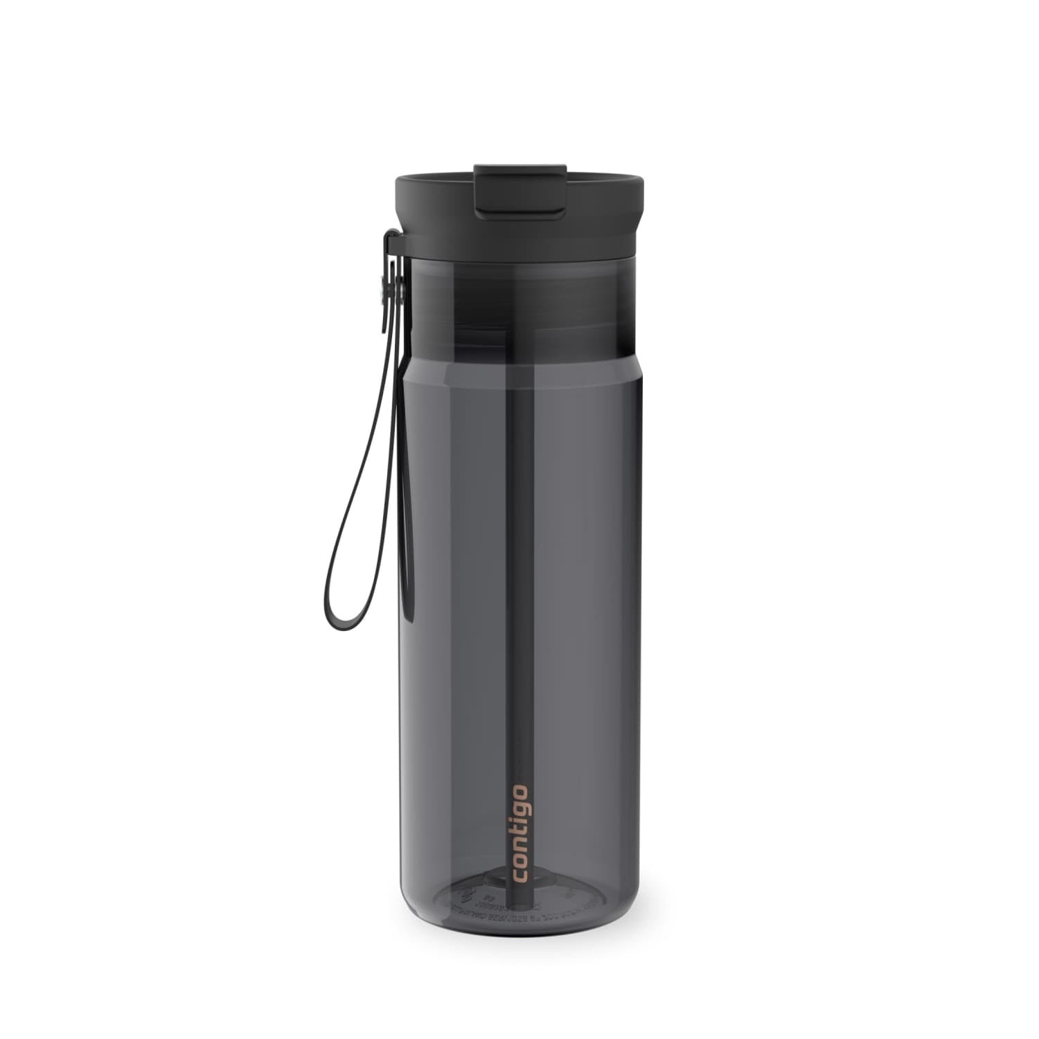 Contigo DualSip Leakproof Plastic Reusable Water Bottle with Carrying Strap, Black/Clear, 24 oz M47J