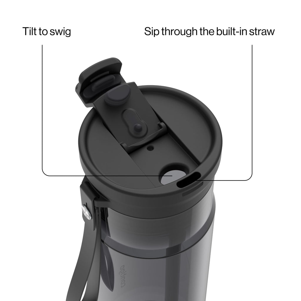 Contigo DualSip Leakproof Plastic Reusable Water Bottle with Carrying Strap, Black/Clear, 24 oz M47J