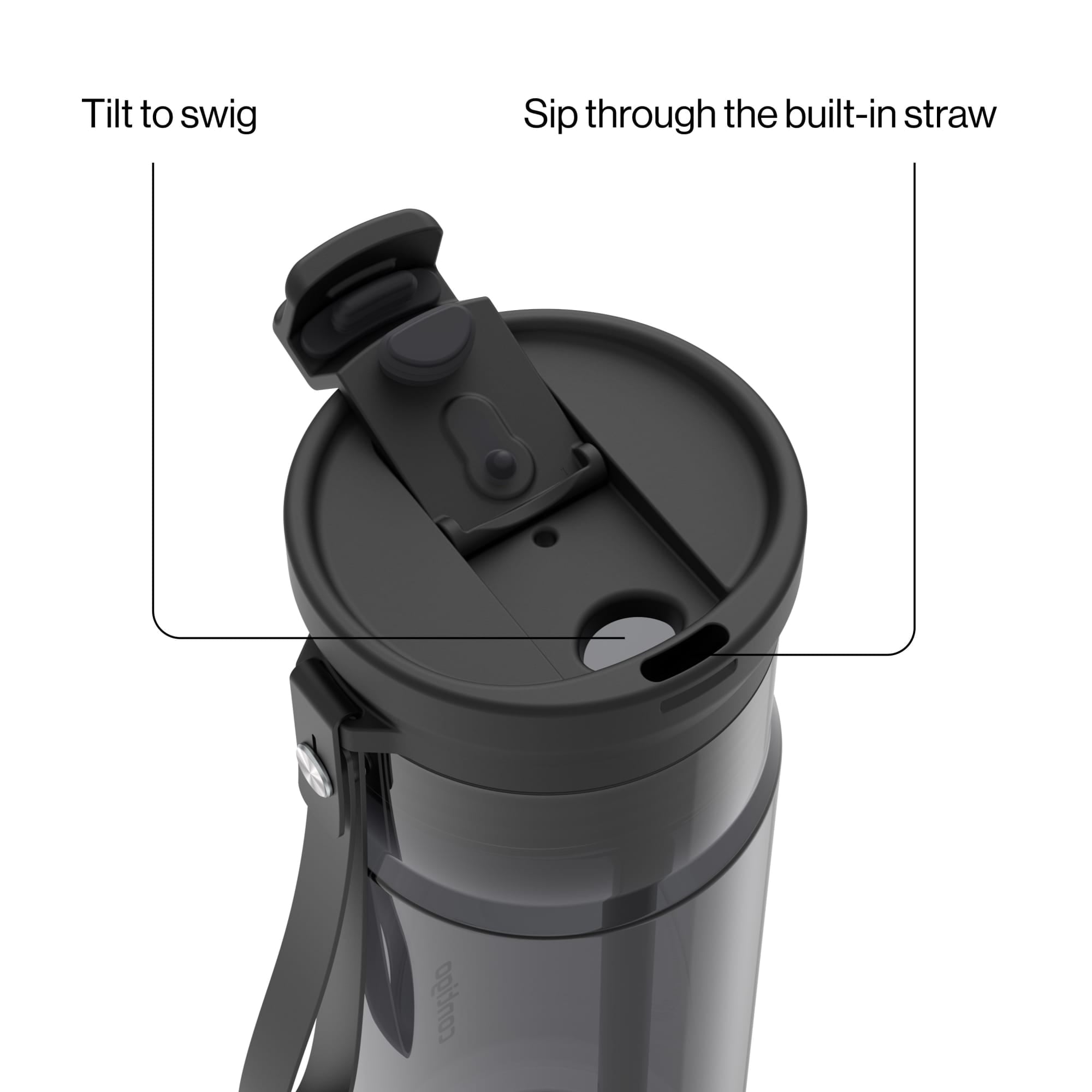 Contigo DualSip Leakproof Plastic Reusable Water Bottle with Carrying Strap, Black/Clear, 24 oz M47J