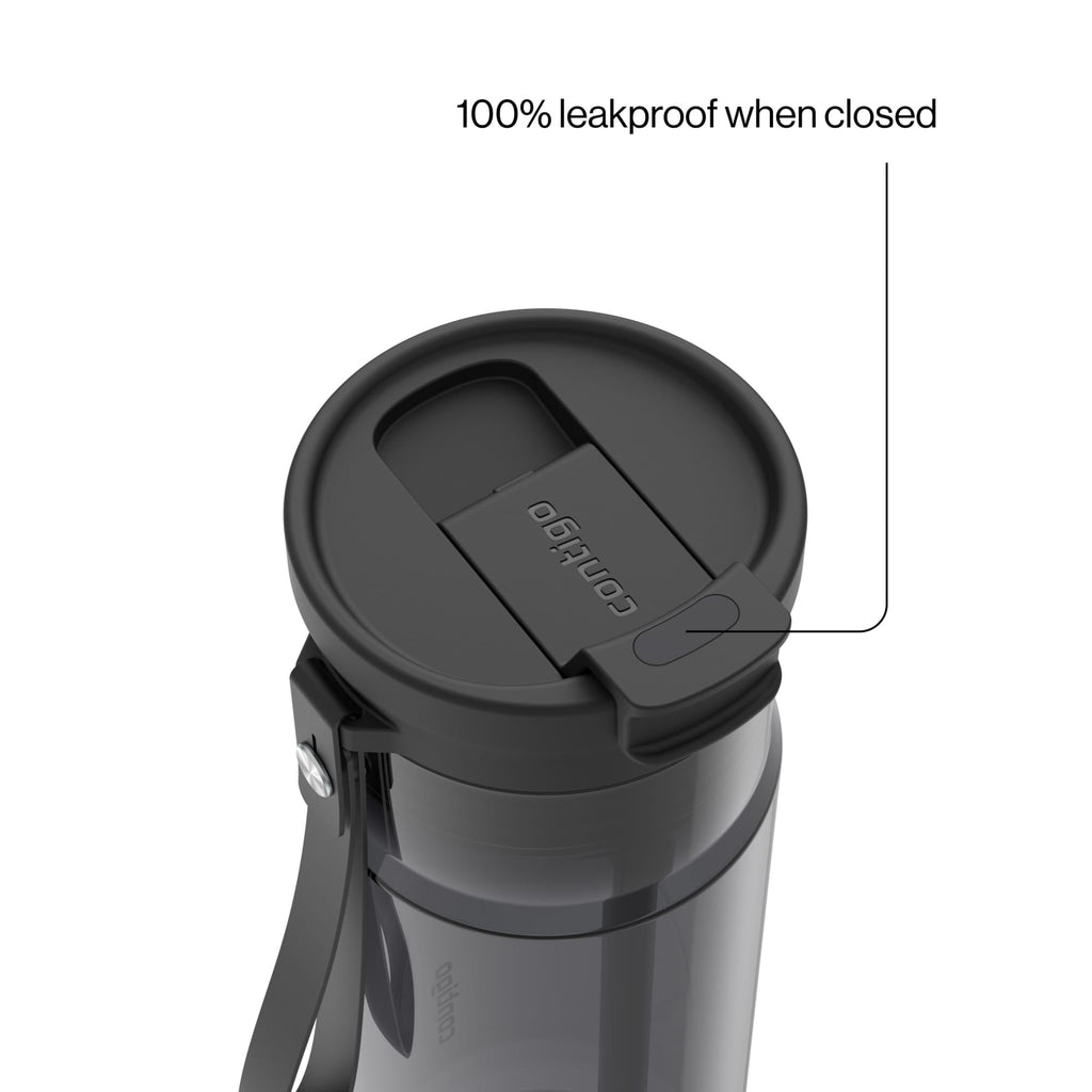 Contigo DualSip Leakproof Plastic Reusable Water Bottle with Carrying Strap, Black/Clear, 24 oz M47J