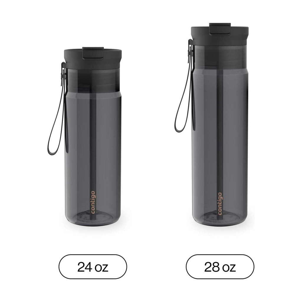 Contigo DualSip Leakproof Plastic Reusable Water Bottle with Carrying Strap, Black/Clear, 24 oz M47J