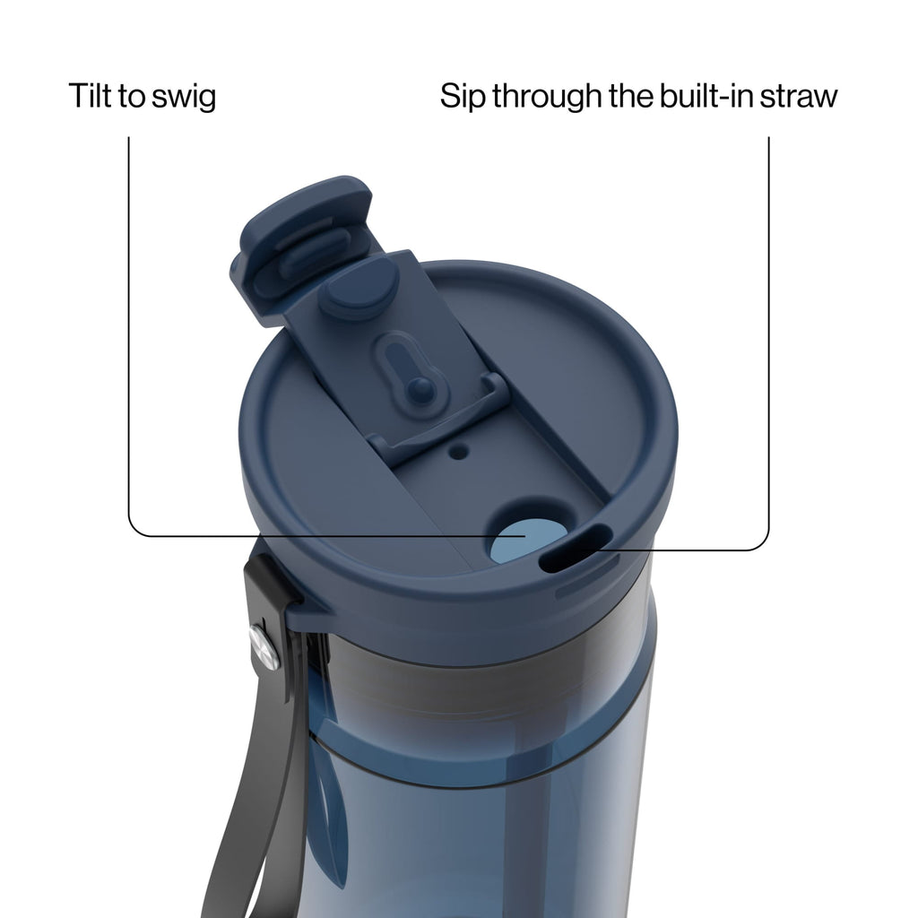 Contigo DualSip Leakproof Plastic Reusable Water Bottle with Carrying Strap, Black/Clear, 24 oz M47J