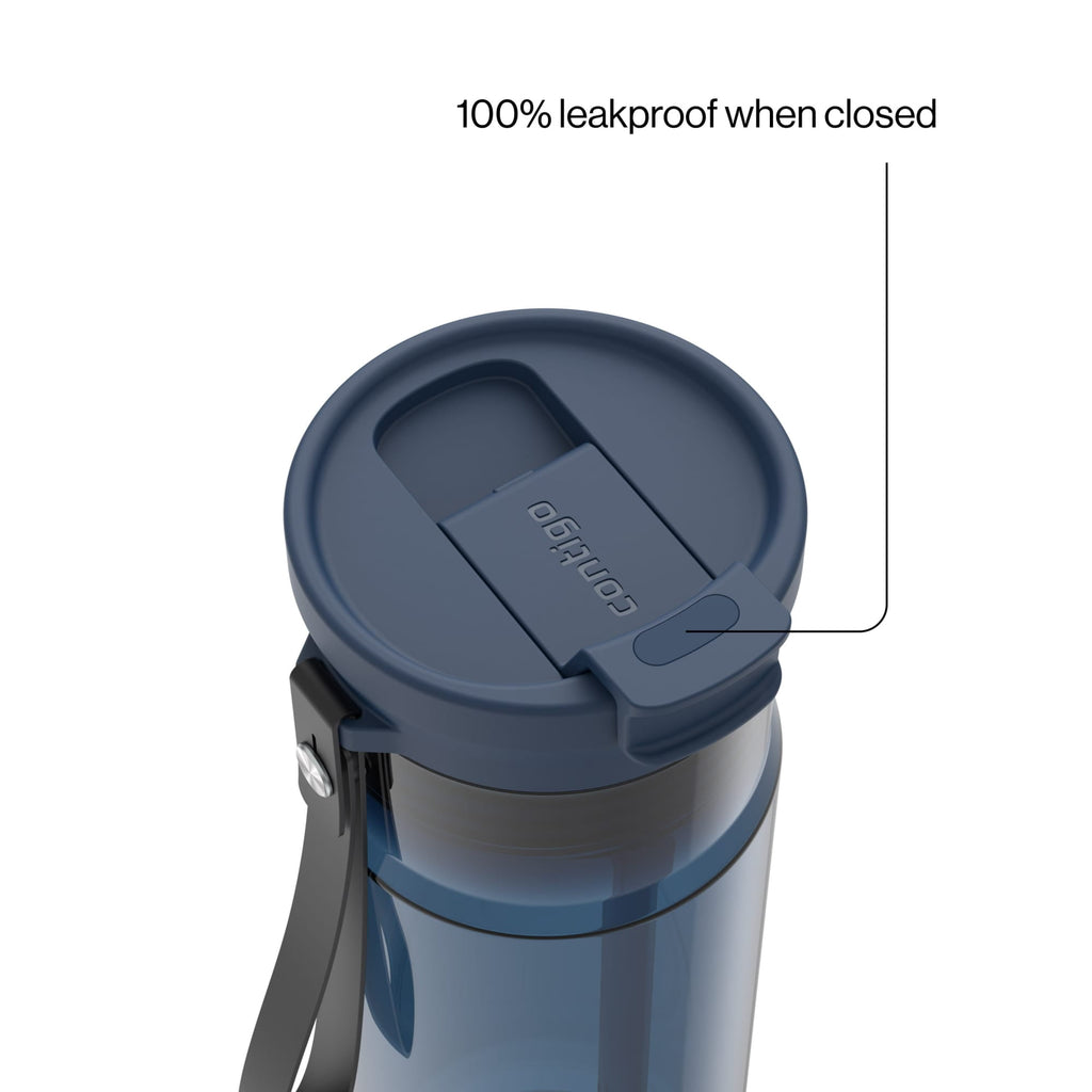 Contigo DualSip Leakproof Plastic Reusable Water Bottle with Carrying Strap, Black/Clear, 24 oz M47J