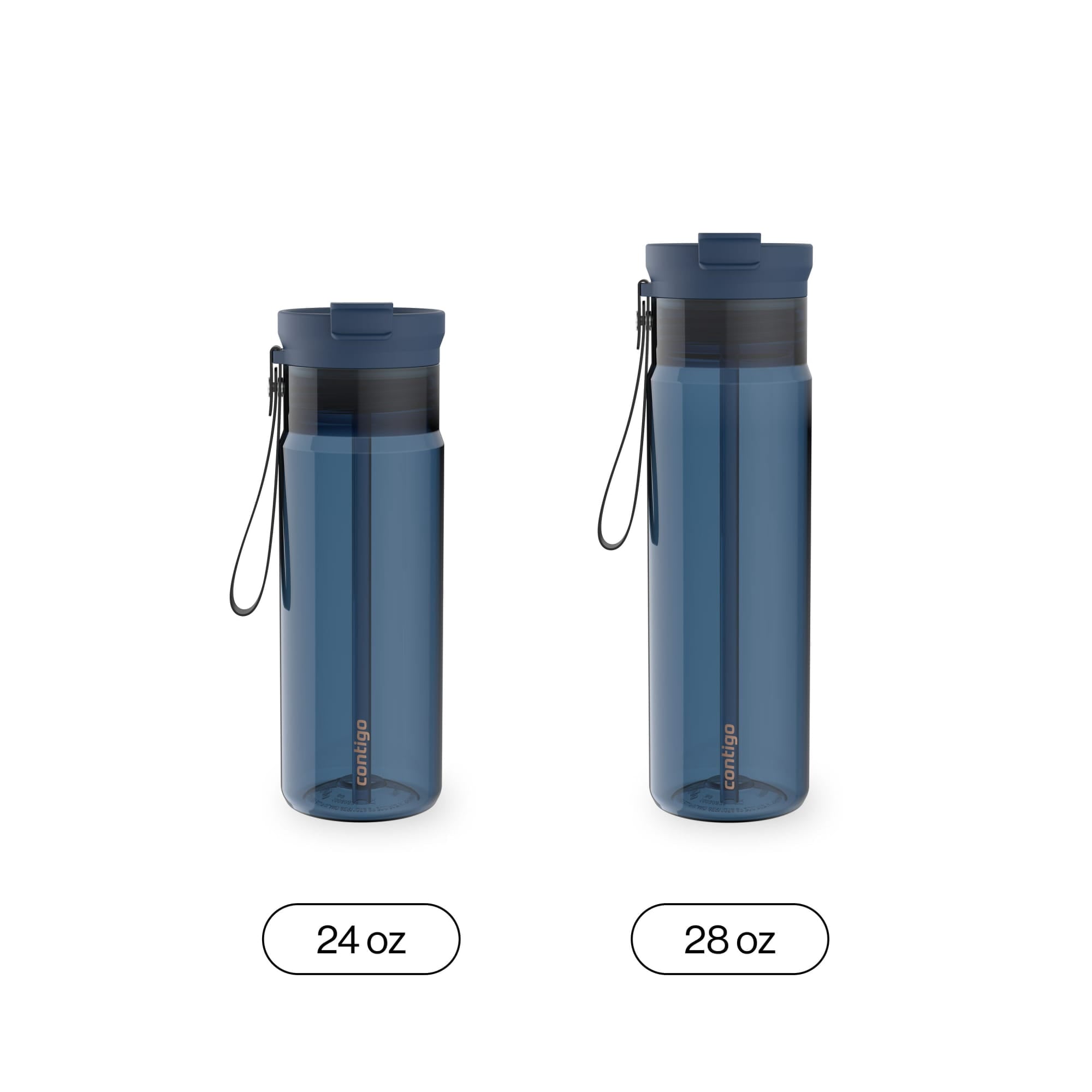 Contigo DualSip Leakproof Plastic Reusable Water Bottle with Carrying Strap, Black/Clear, 24 oz M47J