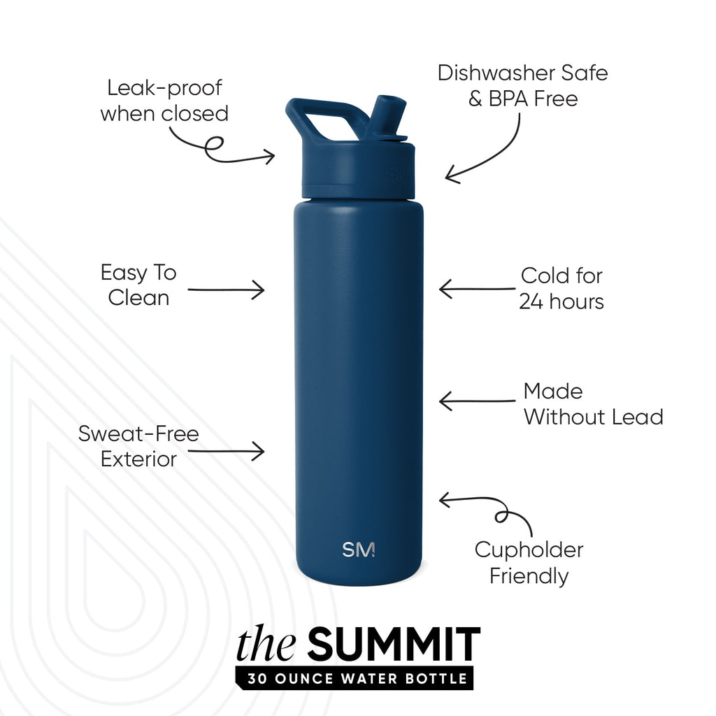 Simple Modern 30 fl oz Insulated Stainless Steel Summit Wide Mouth Water Bottle with Straw Lid | Slumberland M396S