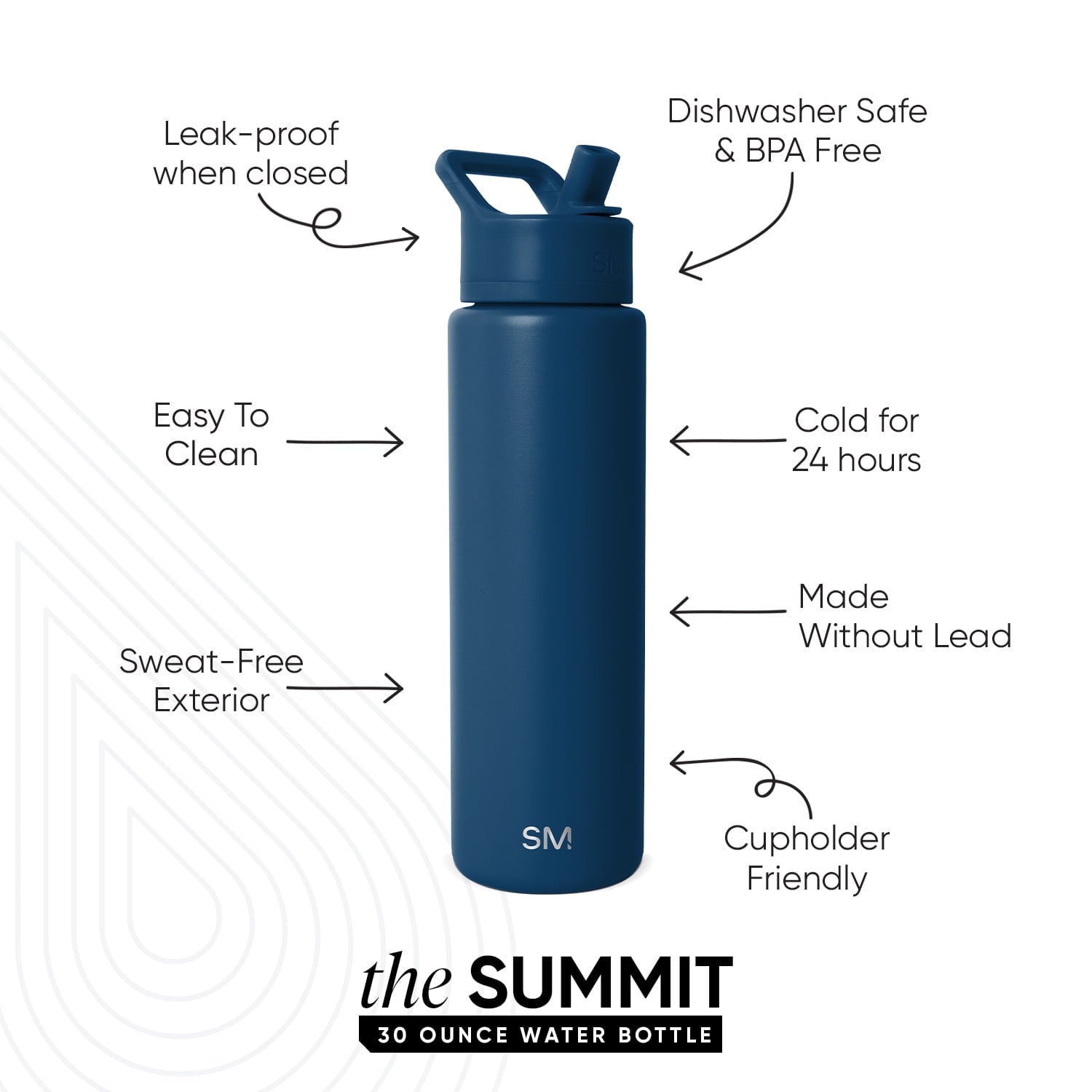 Simple Modern 30 fl oz Insulated Stainless Steel Summit Wide Mouth Water Bottle with Straw Lid | Slumberland M396S