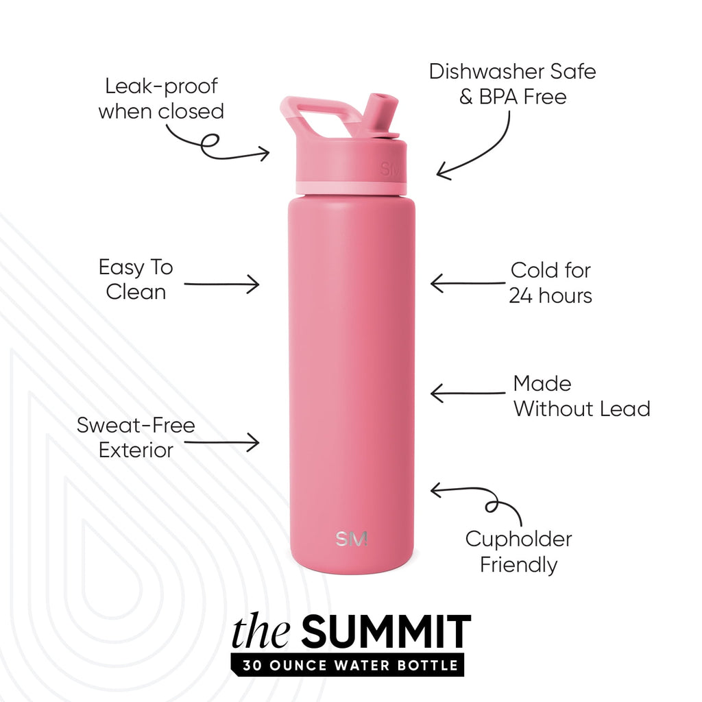 Simple Modern 30 fl oz Insulated Stainless Steel Summit Wide Mouth Water Bottle with Straw Lid | Slumberland M396S