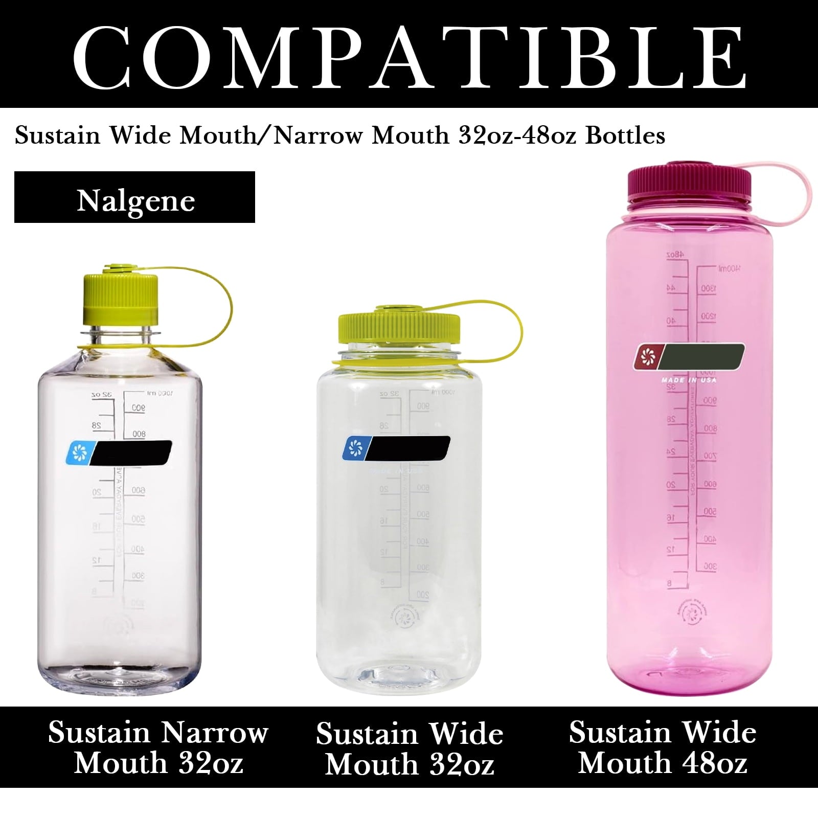 Linkidea 2 Pack Water Bottle Boot Compatible with Nalgene Sustain Wide Mouth 32oz/48oz, Narrow Mouth 32oz, Silicone Anti-Slip Bottle Bottom Bumper Protector (Clear White) M214C