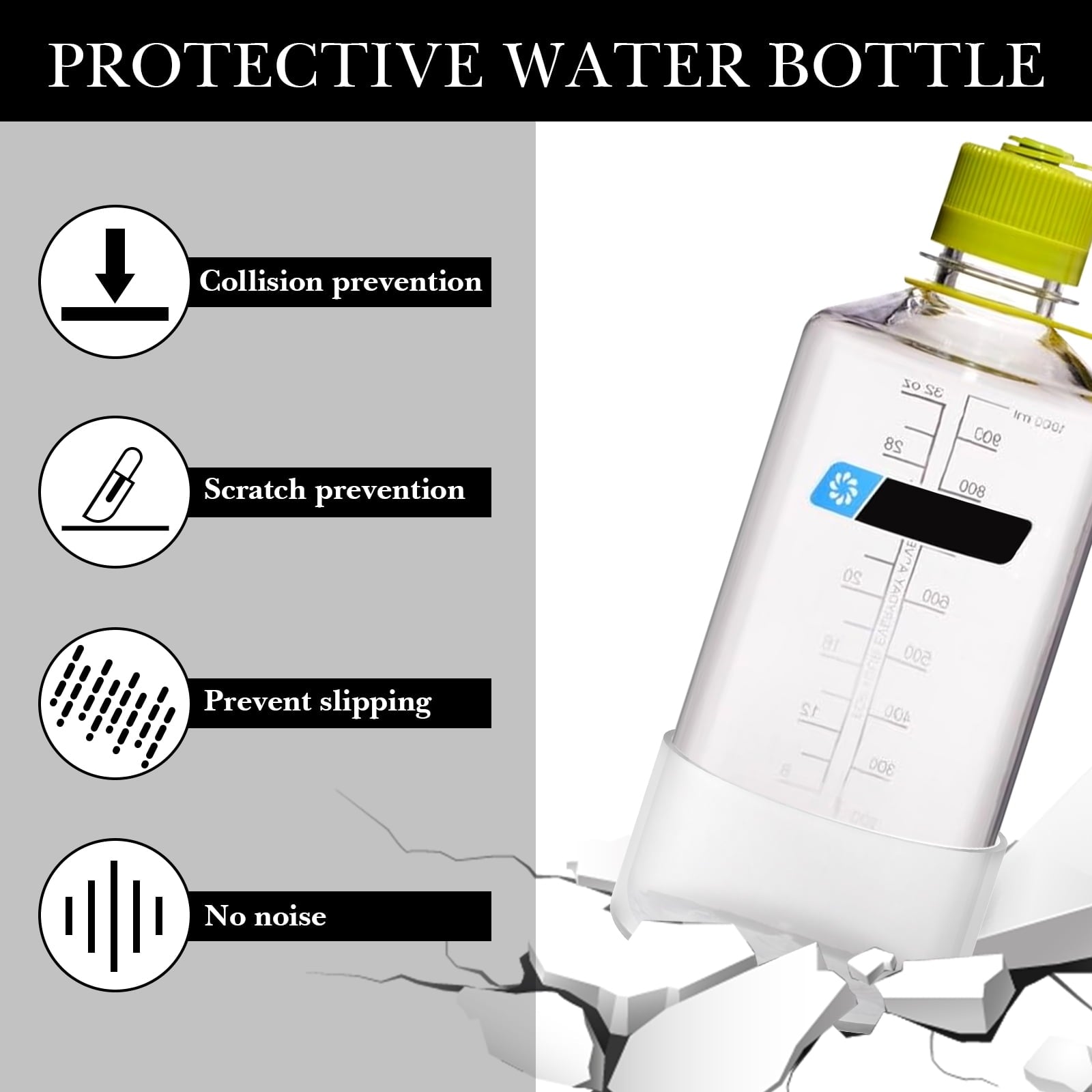 Linkidea 2 Pack Water Bottle Boot Compatible with Nalgene Sustain Wide Mouth 32oz/48oz, Narrow Mouth 32oz, Silicone Anti-Slip Bottle Bottom Bumper Protector (Clear White) M214C
