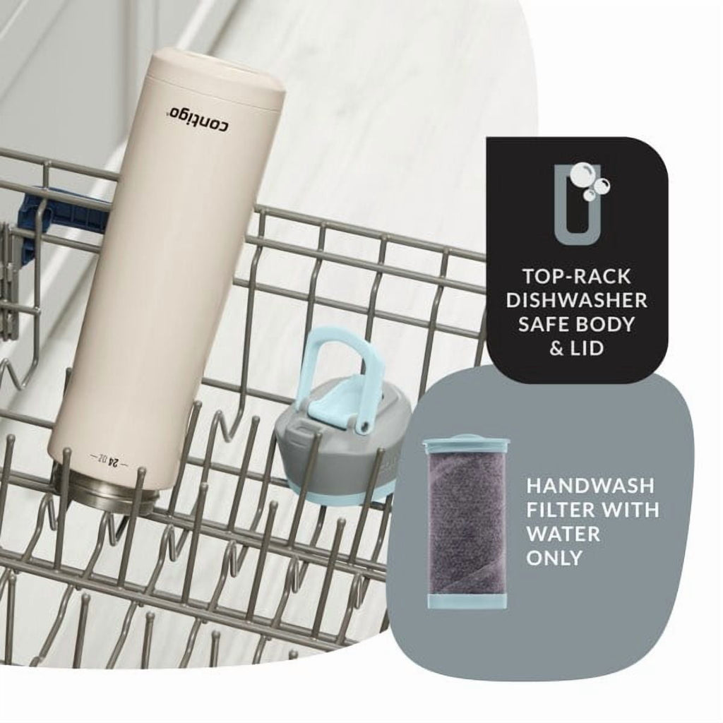 Contigo Clybourn Chill Stainless Steel FreeFlow Filter Water Bottle with AUTOSEAL, 24oz Salt M107A