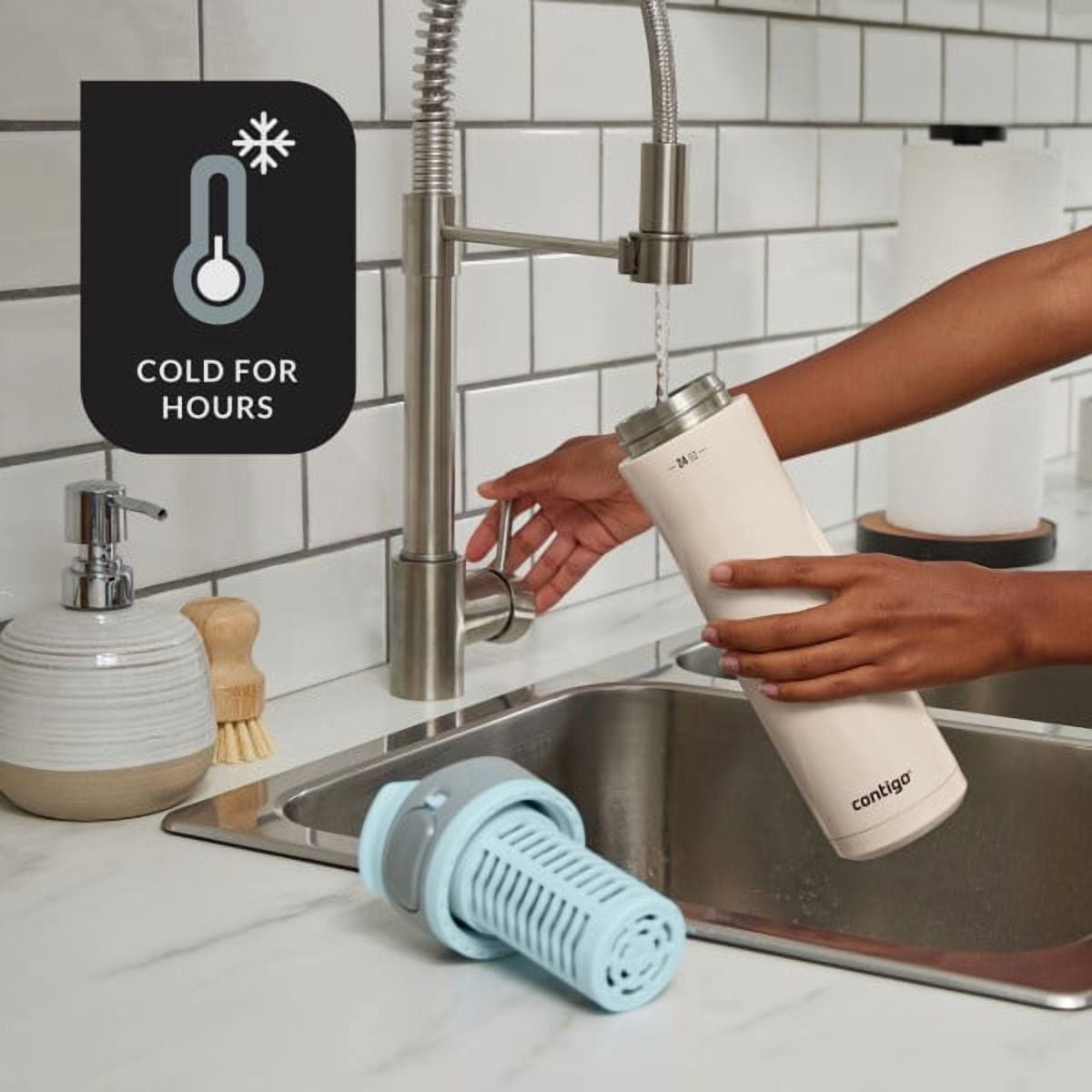 Contigo Clybourn Chill Stainless Steel FreeFlow Filter Water Bottle with AUTOSEAL, 24oz Salt M107A