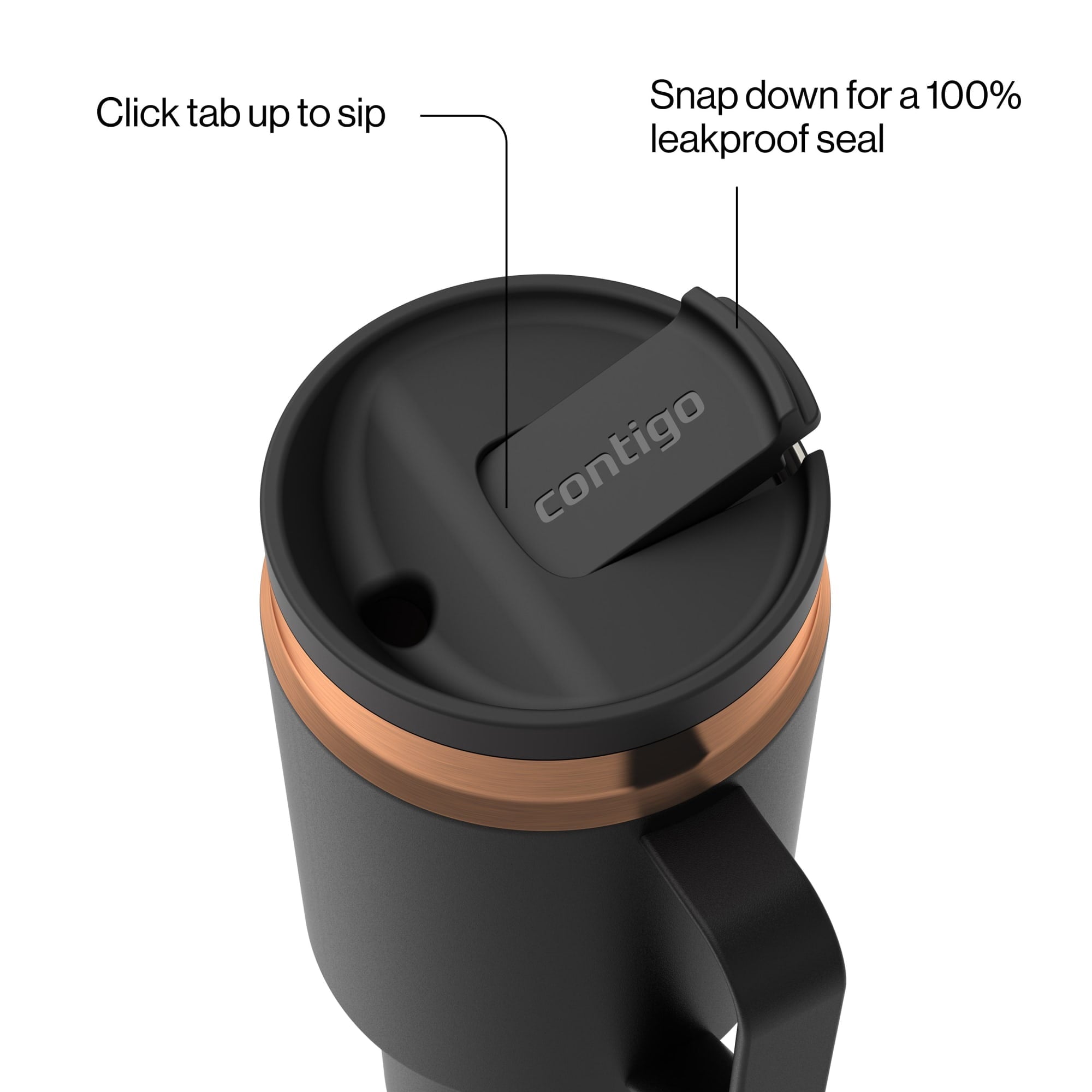 Contigo SnapSeal Leakproof Stainless Steel Reusable Water Bottle Tumbler with Side Handle, Black/Bronze, 30 oz M15C