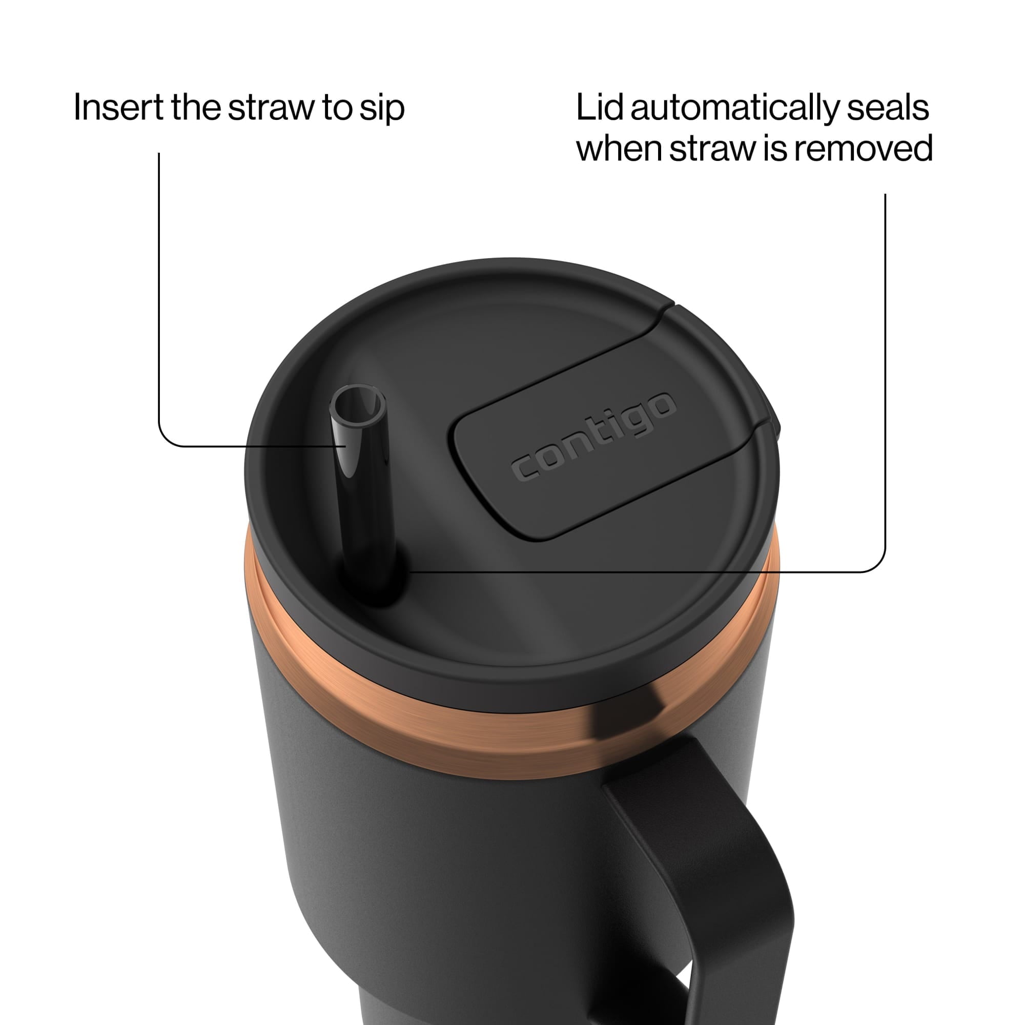 Contigo SnapSeal Leakproof Stainless Steel Reusable Water Bottle Tumbler with Side Handle, Black/Bronze, 30 oz M15C