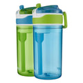 Contigo Kids 2-in-1 Snack Hero Tumbler Featuring 4oz Snack Holder Stacked on Top of 13oz Water Bottle - BPA Free, Durable Tritan w/Flexible Carry Handle &amp; Spill-Proof Valve, Green &amp; Blue – 2 Pack M75K