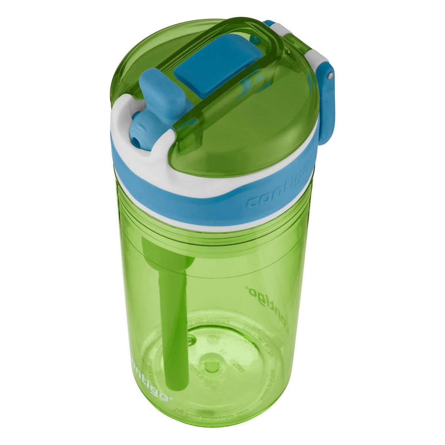 Contigo Kids 2-in-1 Snack Hero Tumbler Featuring 4oz Snack Holder Stacked on Top of 13oz Water Bottle - BPA Free, Durable Tritan w/Flexible Carry Handle &amp; Spill-Proof Valve, Green &amp; Blue – 2 Pack M75K
