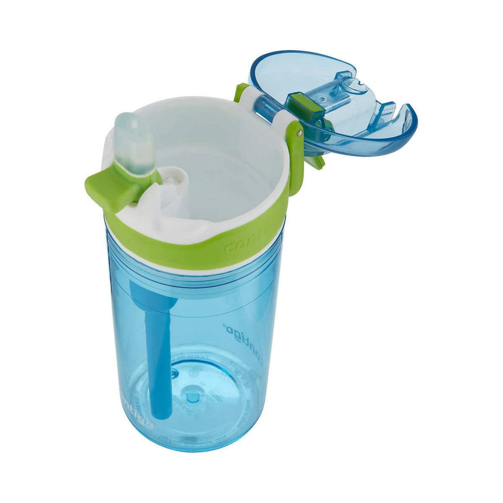 Contigo Kids 2-in-1 Snack Hero Tumbler Featuring 4oz Snack Holder Stacked on Top of 13oz Water Bottle - BPA Free, Durable Tritan w/Flexible Carry Handle &amp; Spill-Proof Valve, Green &amp; Blue – 2 Pack M75K