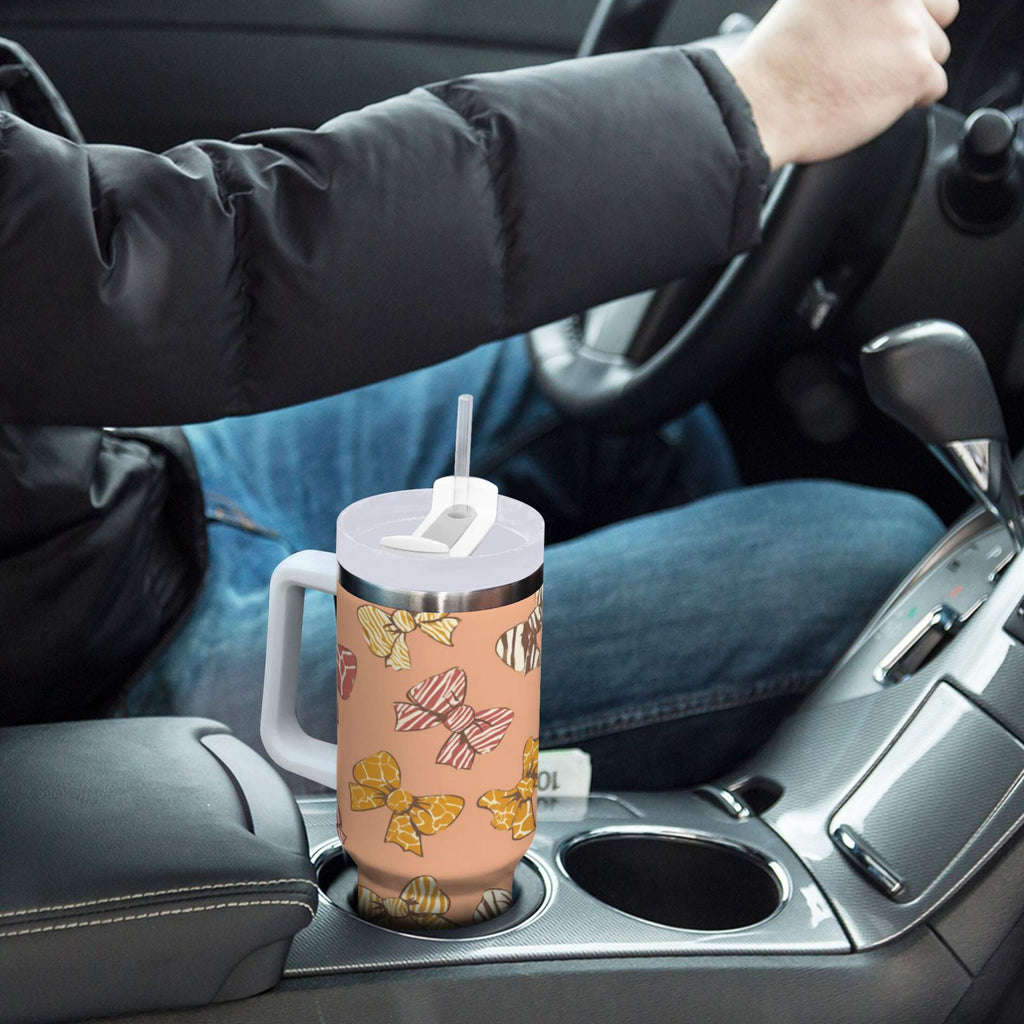 40 oz Insulated Stainless Steel Tumbler Double Wall Stainless Steel Tumbler with 2-Way Drinking Cute Animal Print Bows M678Y