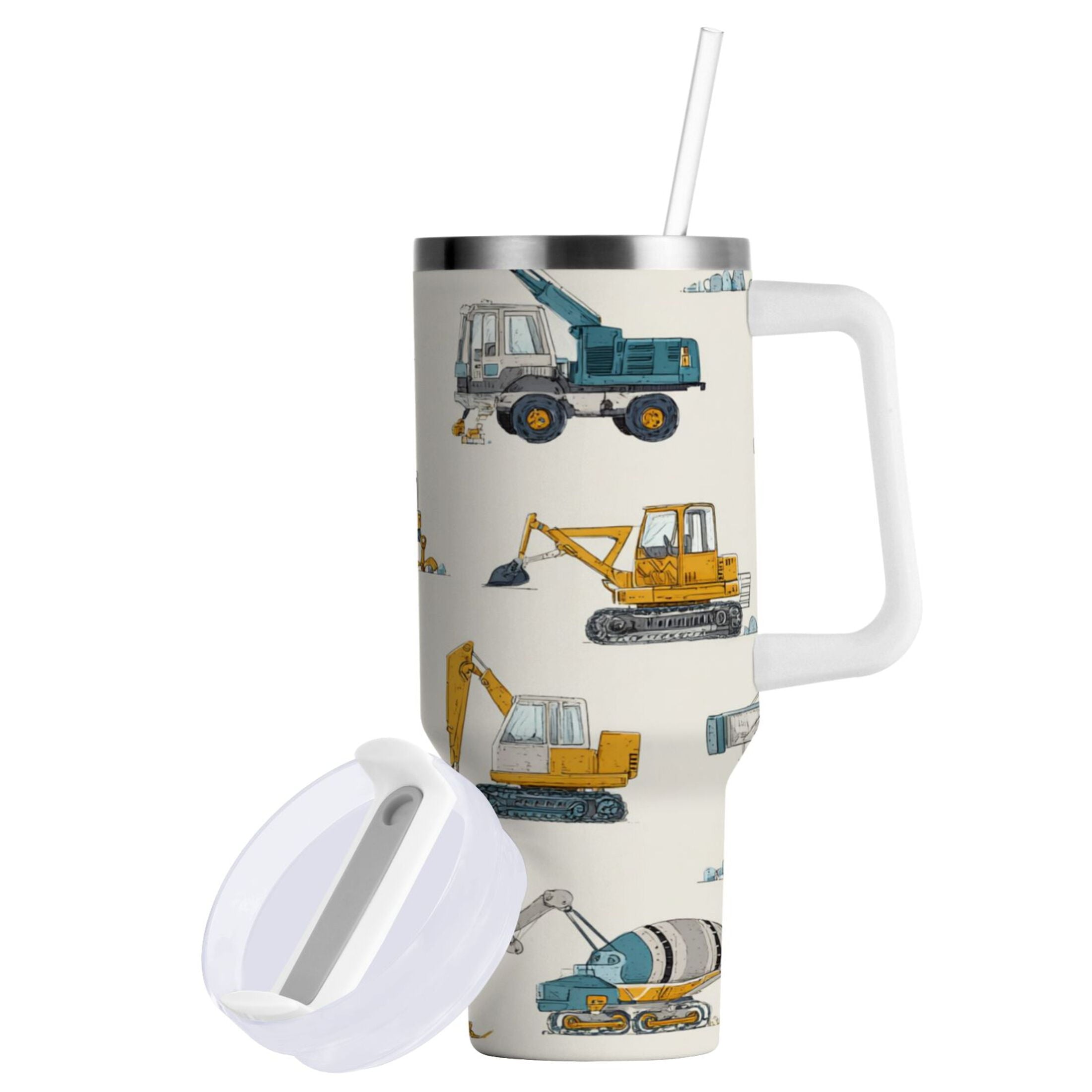 30 oz Insulated Stainless Steel Tumbler Double Wall Stainless Steel Tumbler with 2-Way Drinking Engineering Vehicle Pattern M653J