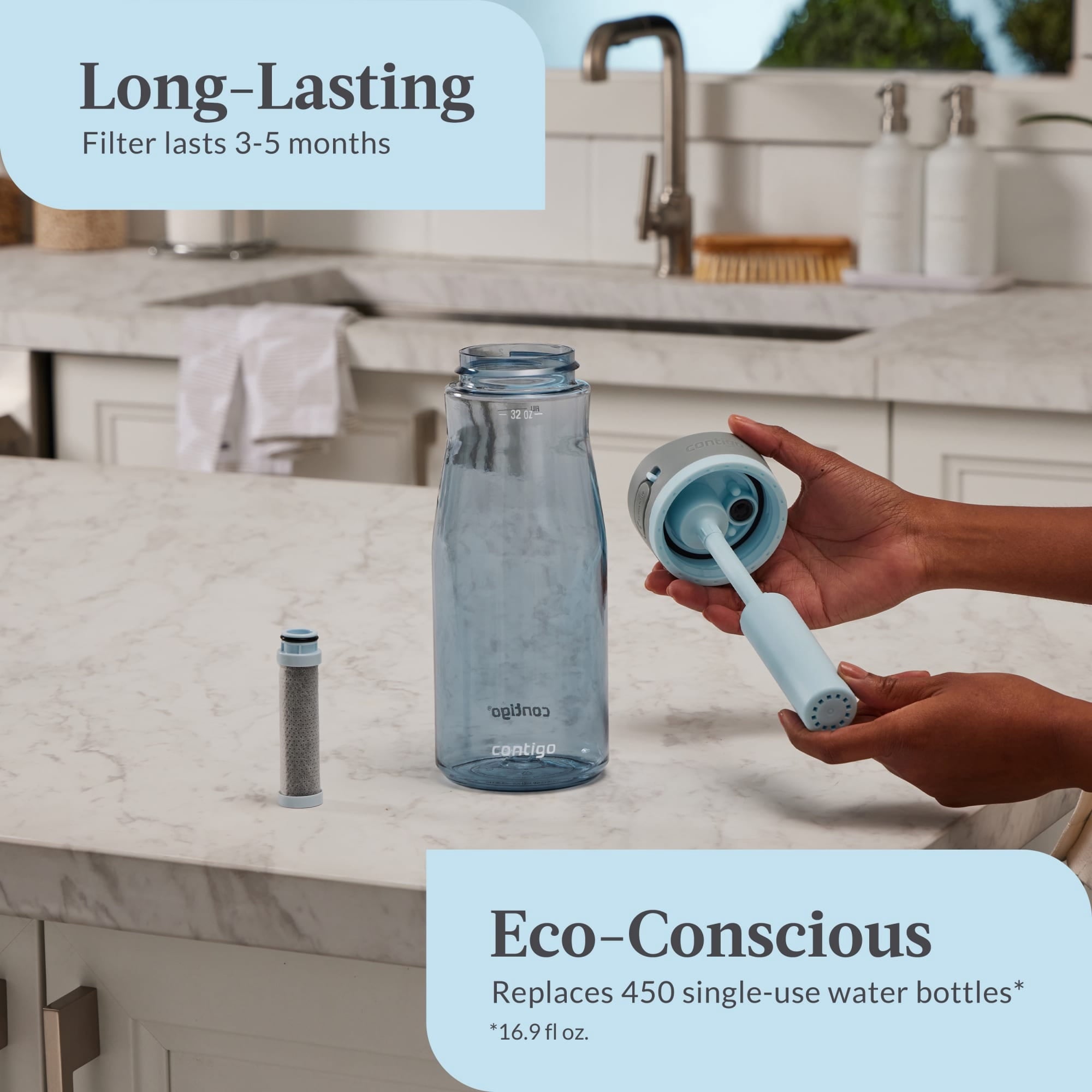 Contigo Wells Plastic Filter Water Bottle with AUTOSPOUT Straw Lid, 32 oz., Dark Ice M08Q