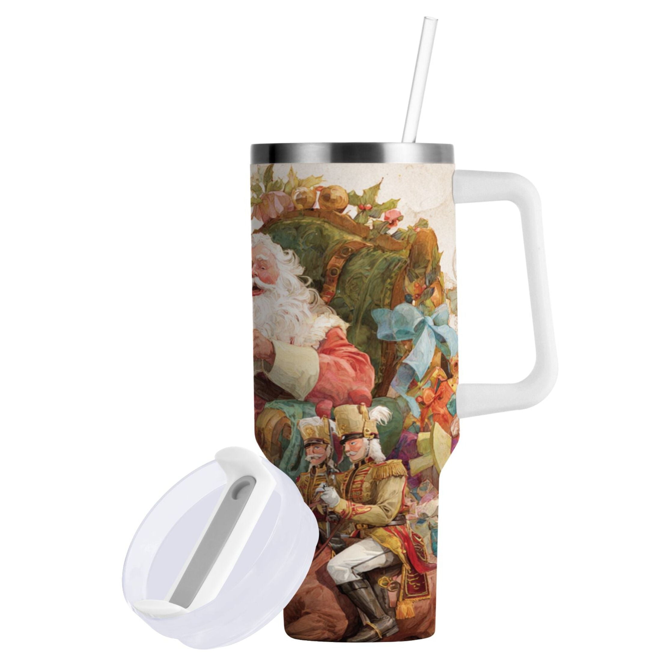 30 oz Insulated Stainless Steel Tumbler Double Wall Stainless Steel Tumbler with 2-Way Drinking Santa Claus Sitting in Chair M682M