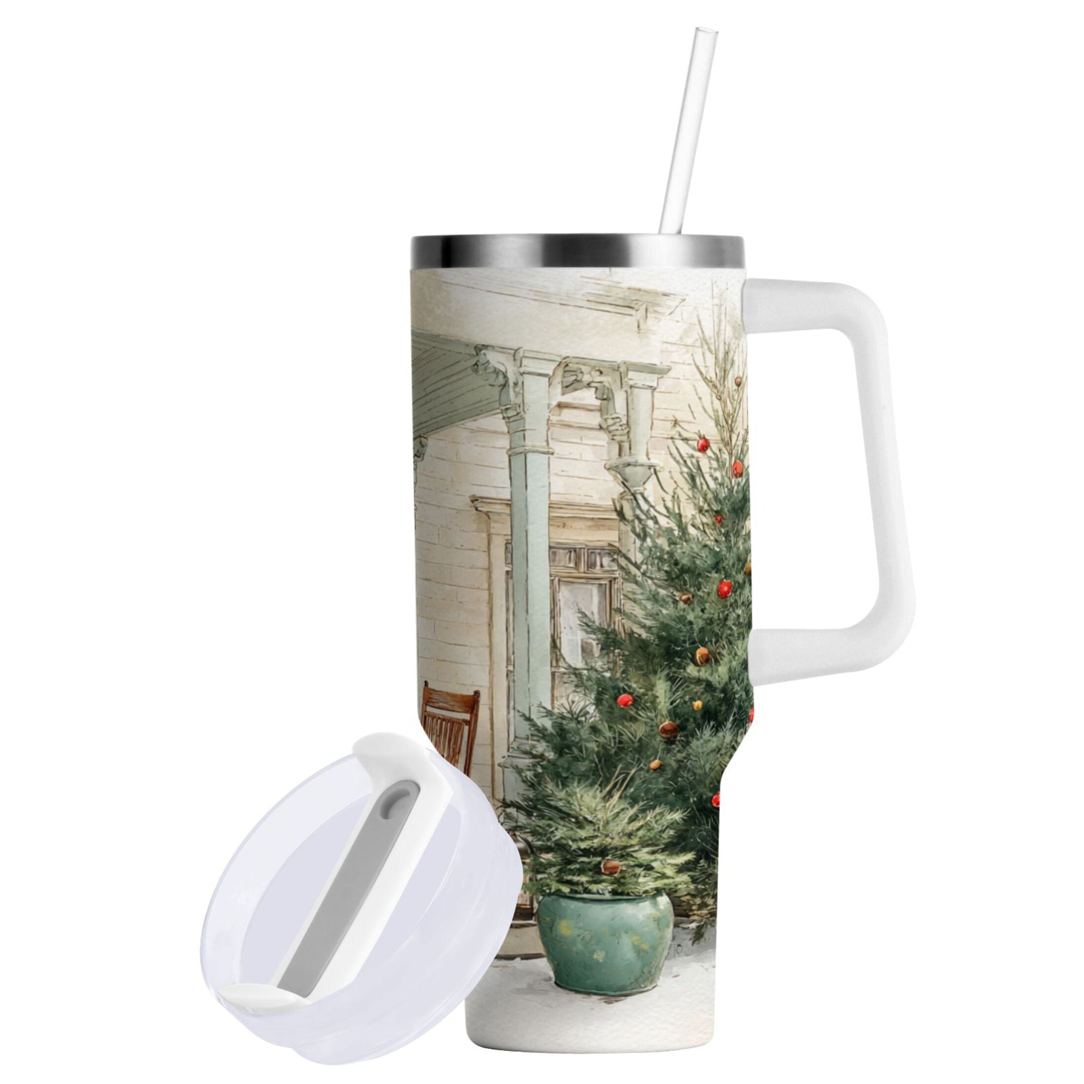 30 oz Insulated Stainless Steel Tumbler Double Wall Stainless Steel Tumbler with 2-Way Drinking Charming Christmas Doorway M670W