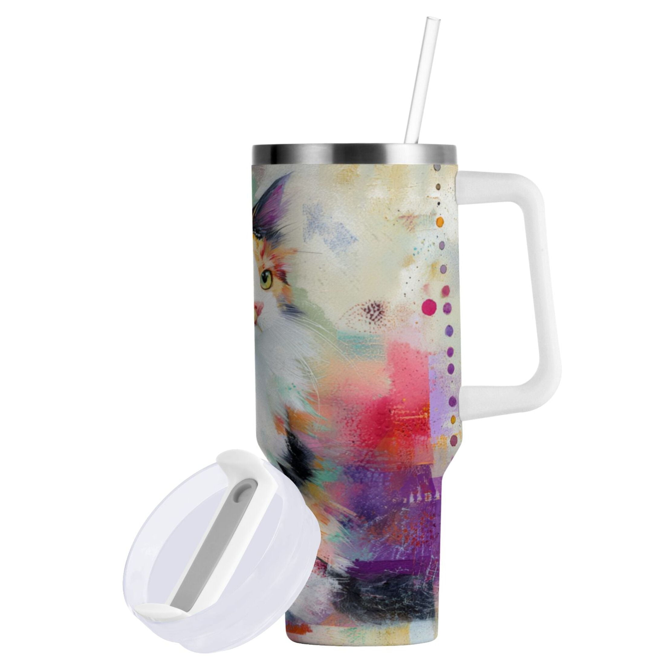 30 oz Insulated Stainless Steel Tumbler Double Wall Stainless Steel Tumbler with 2-Way Drinking Charming Hairy Cat M672P