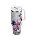 40 oz Insulated Stainless Steel Tumbler Double Wall Stainless Steel Tumbler with 2-Way Drinking Colorful Tulips and Lavender M456F