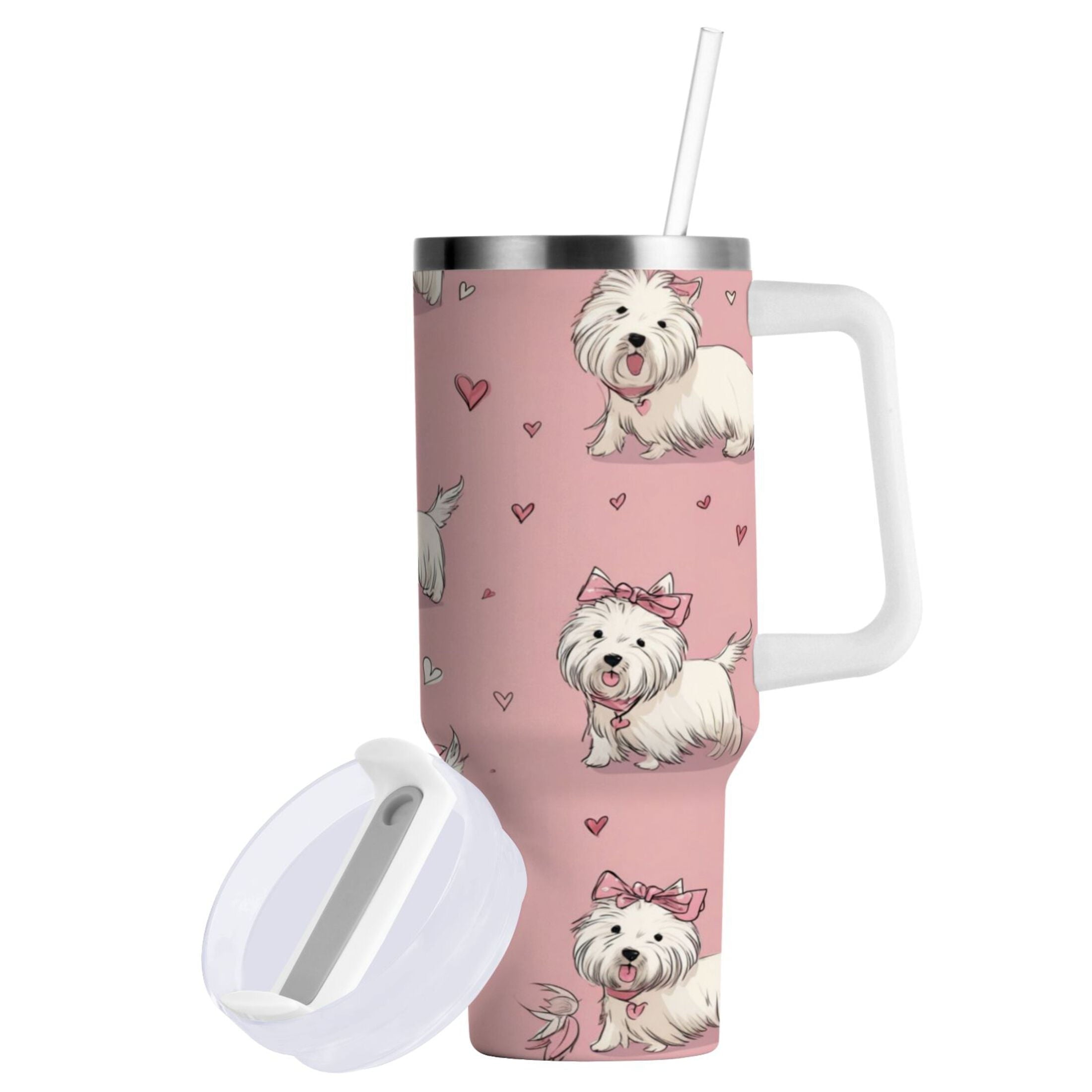 30 oz Insulated Stainless Steel Tumbler Double Wall Stainless Steel Tumbler with 2-Way Drinking Dogs Wearing Bows M659W