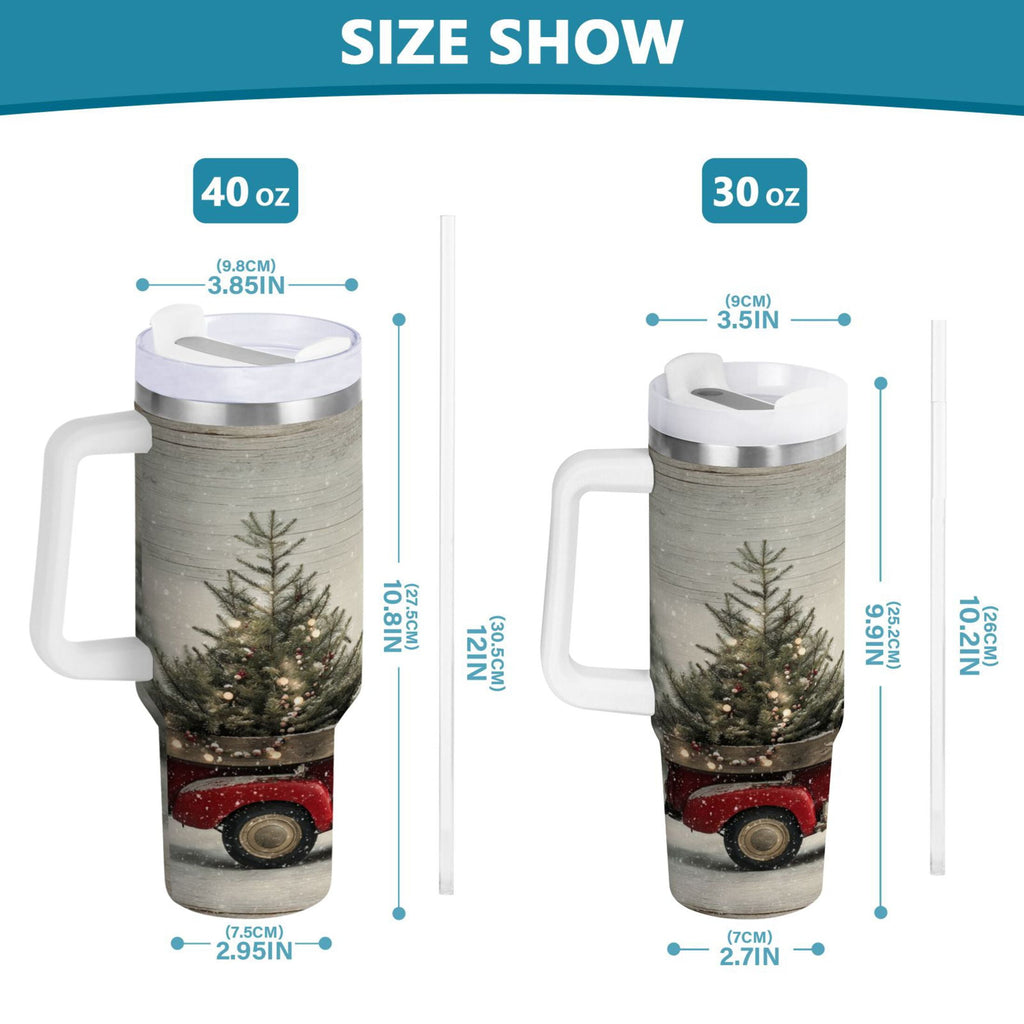 40 oz Insulated Stainless Steel Tumbler Double Wall Stainless Steel Tumbler with 2-Way Drinking Vintage Red Truck M631G