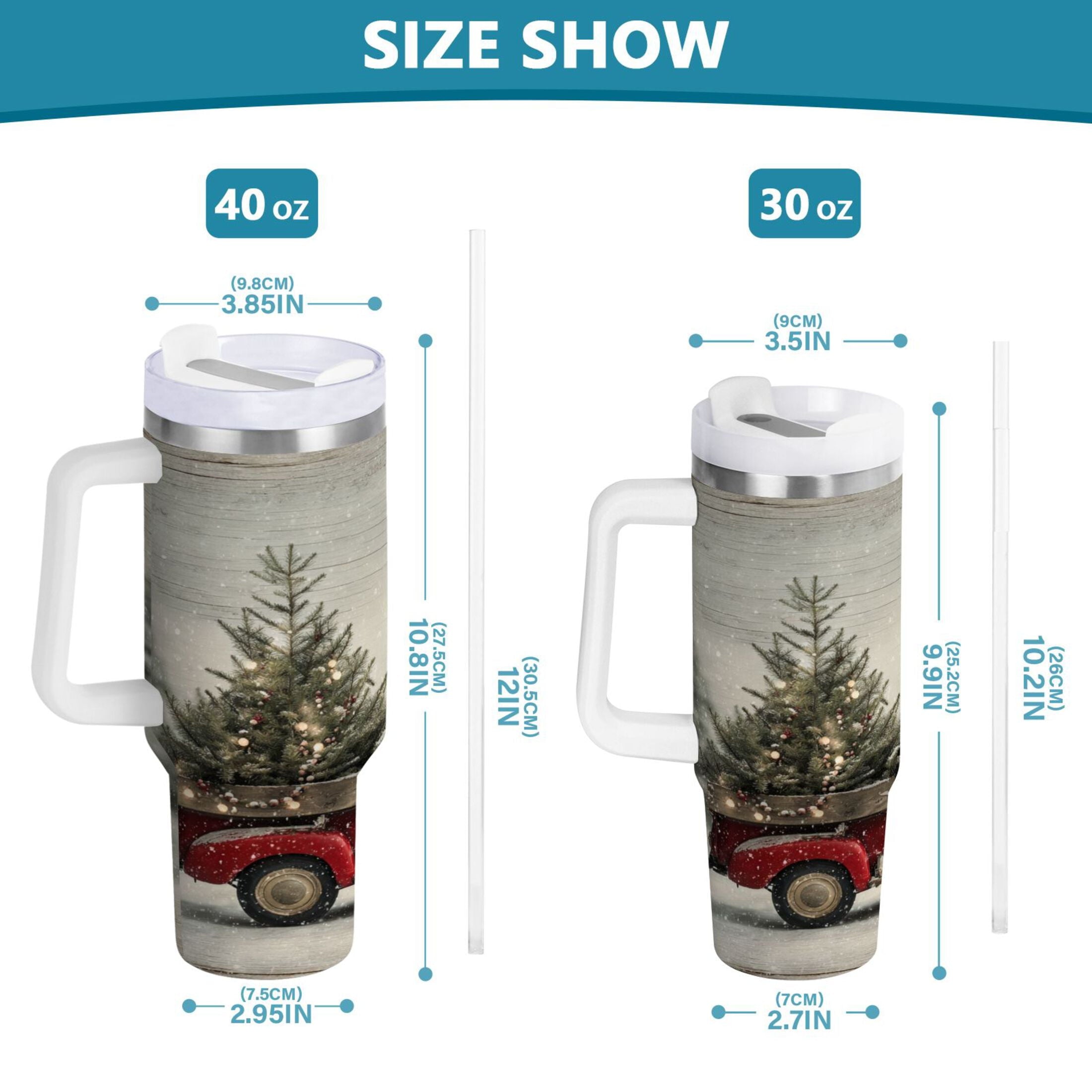 40 oz Insulated Stainless Steel Tumbler Double Wall Stainless Steel Tumbler with 2-Way Drinking Vintage Red Truck M631G