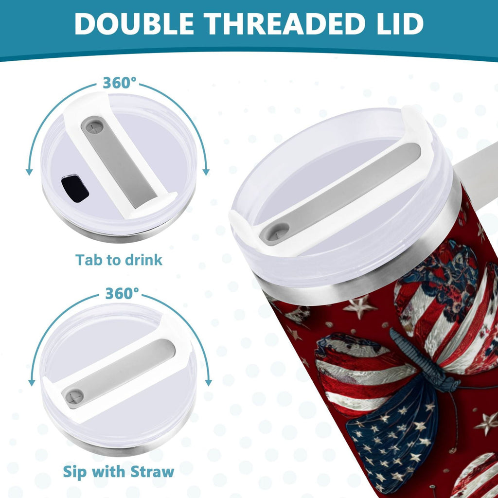 40 oz Insulated Stainless Steel Tumbler Double Wall Stainless Steel Tumbler with 2-Way Drinking Butterfly with National Flag M517Q