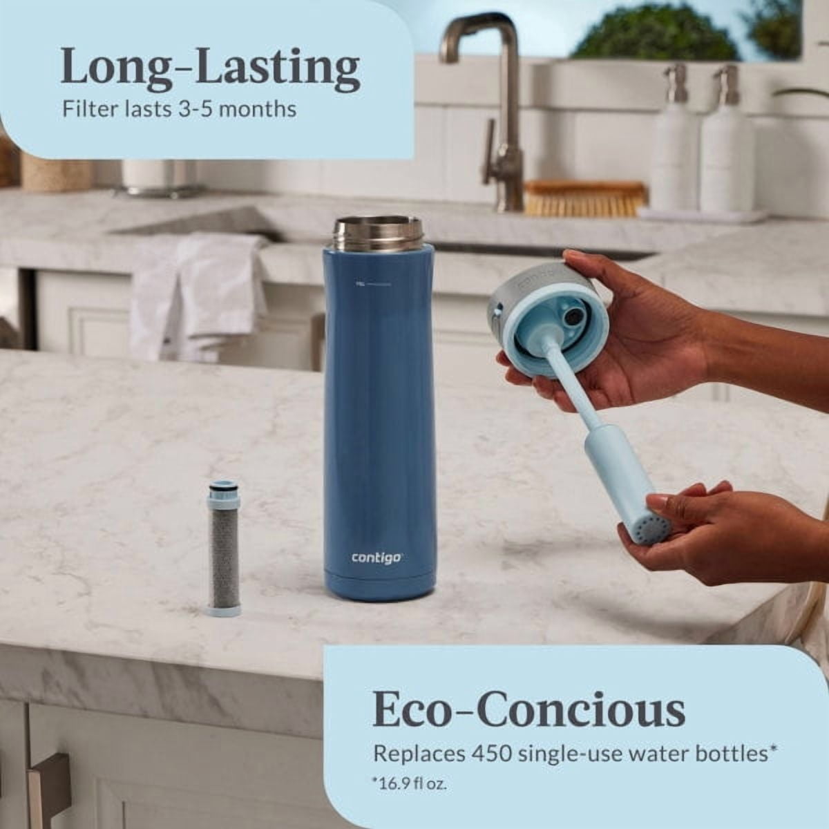Contigo 24 oz. Wells Chill Stainless Steel Filter Bottle w/ Filters - Dark Ice M84X