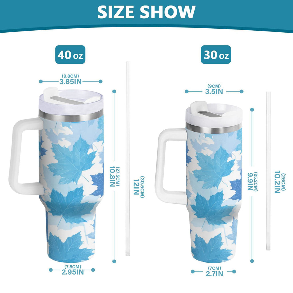 30 oz Insulated Stainless Steel Tumbler Double Wall Stainless Steel Tumbler with 2-Way Drinking Light Blue Maple Leaves M461B