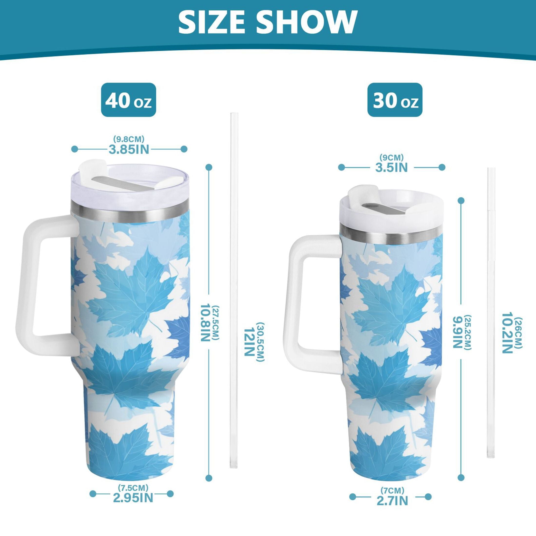 30 oz Insulated Stainless Steel Tumbler Double Wall Stainless Steel Tumbler with 2-Way Drinking Light Blue Maple Leaves M461B