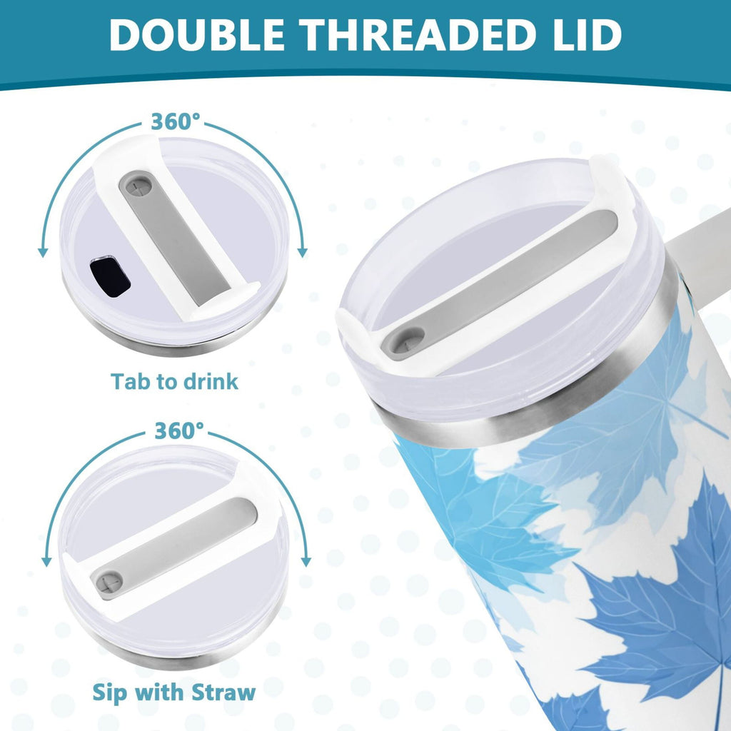 30 oz Insulated Stainless Steel Tumbler Double Wall Stainless Steel Tumbler with 2-Way Drinking Light Blue Maple Leaves M461B
