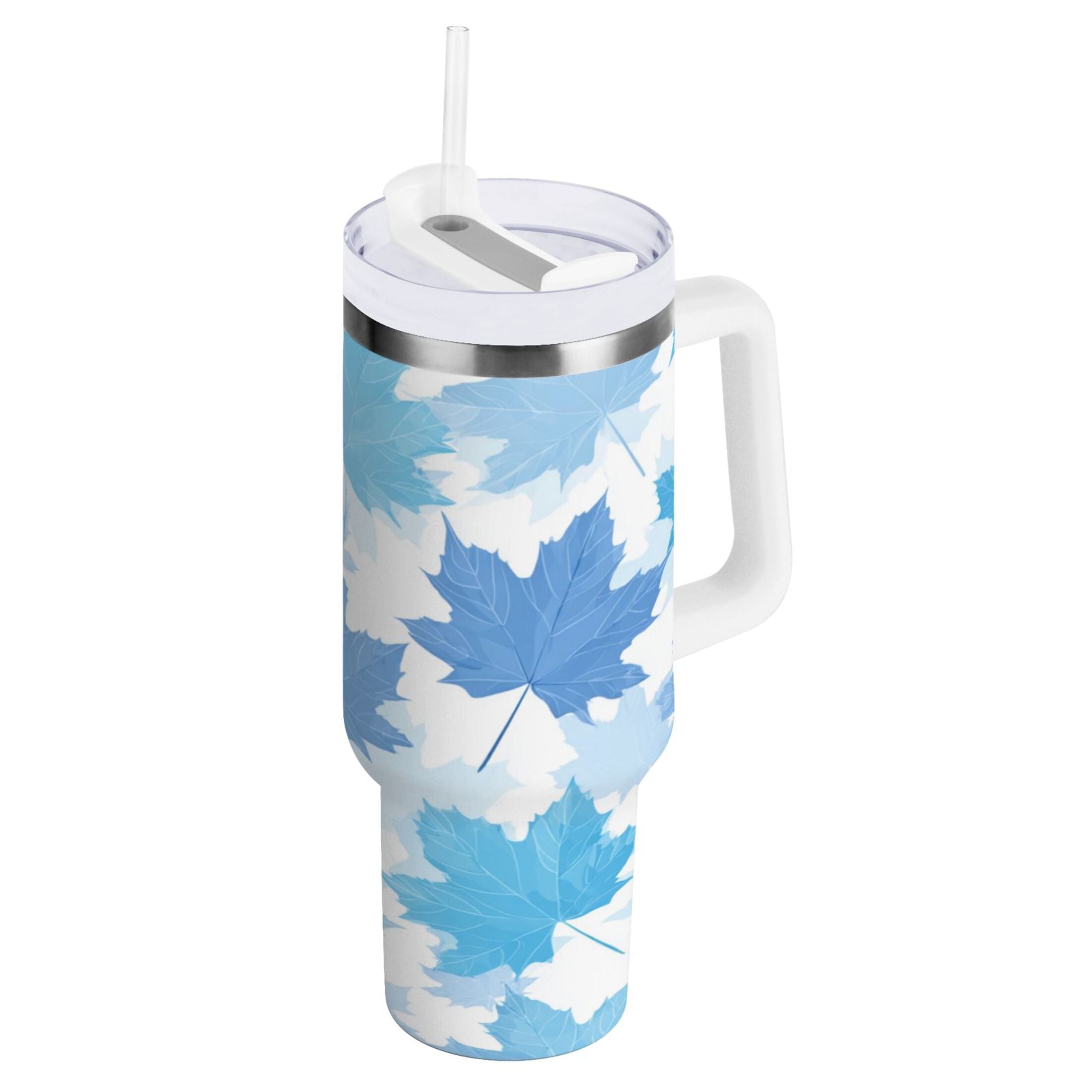 30 oz Insulated Stainless Steel Tumbler Double Wall Stainless Steel Tumbler with 2-Way Drinking Light Blue Maple Leaves M461B
