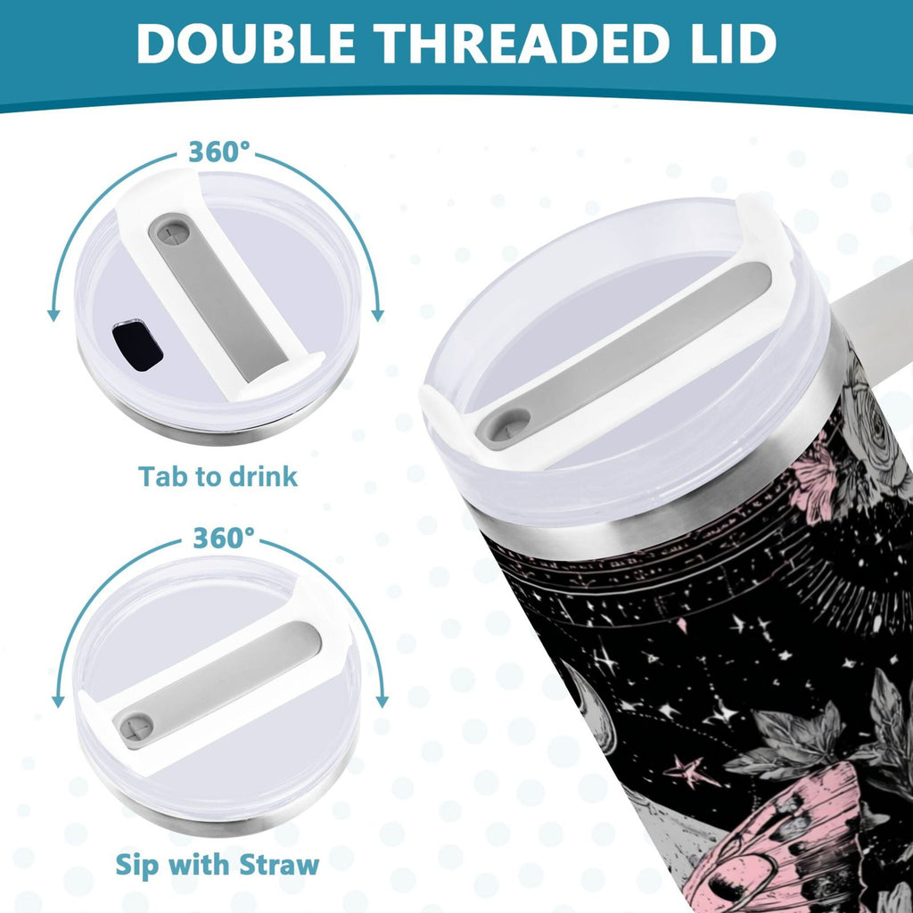 30 oz Insulated Stainless Steel Tumbler Double Wall Stainless Steel Tumbler with 2-Way Drinking Butterfly by Moon and Flowers M542E