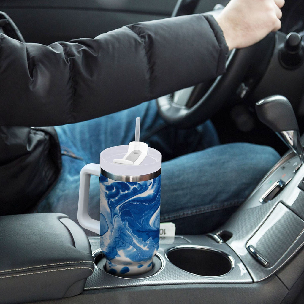 40 oz Insulated Stainless Steel Tumbler Double Wall Stainless Steel Tumbler with 2-Way Drinking Indigo Blue Tie-dye Pattern M632A