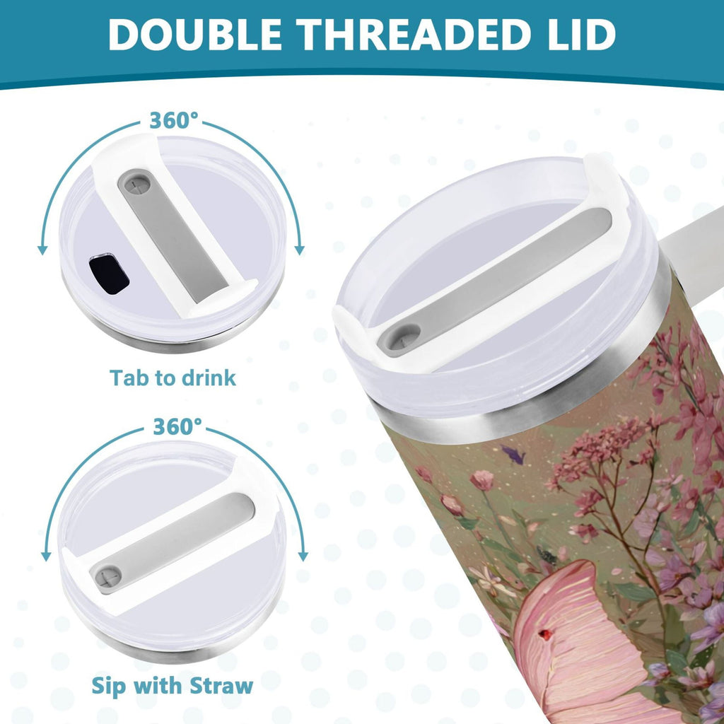 30 oz Insulated Stainless Steel Tumbler Double Wall Stainless Steel Tumbler with 2-Way Drinking Delicate Butterfly M643M