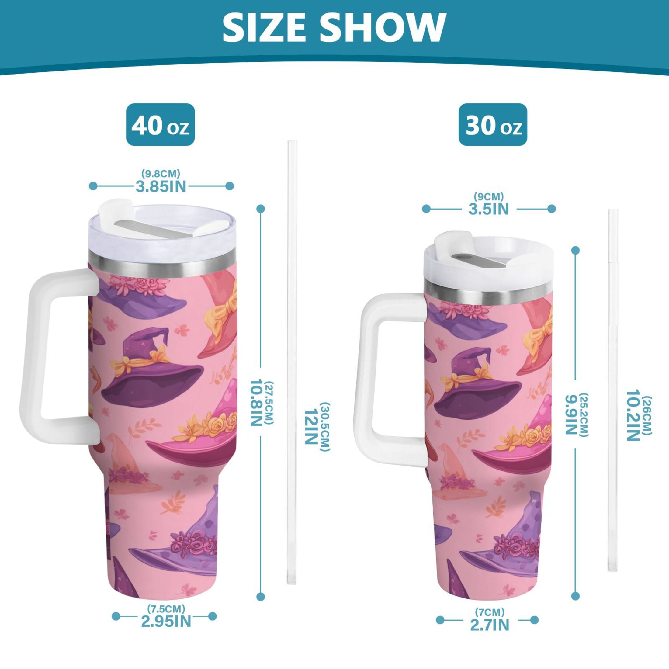 30 oz Insulated Stainless Steel Tumbler Double Wall Stainless Steel Tumbler with 2-Way Drinking Colorful Hat Pattern M543H