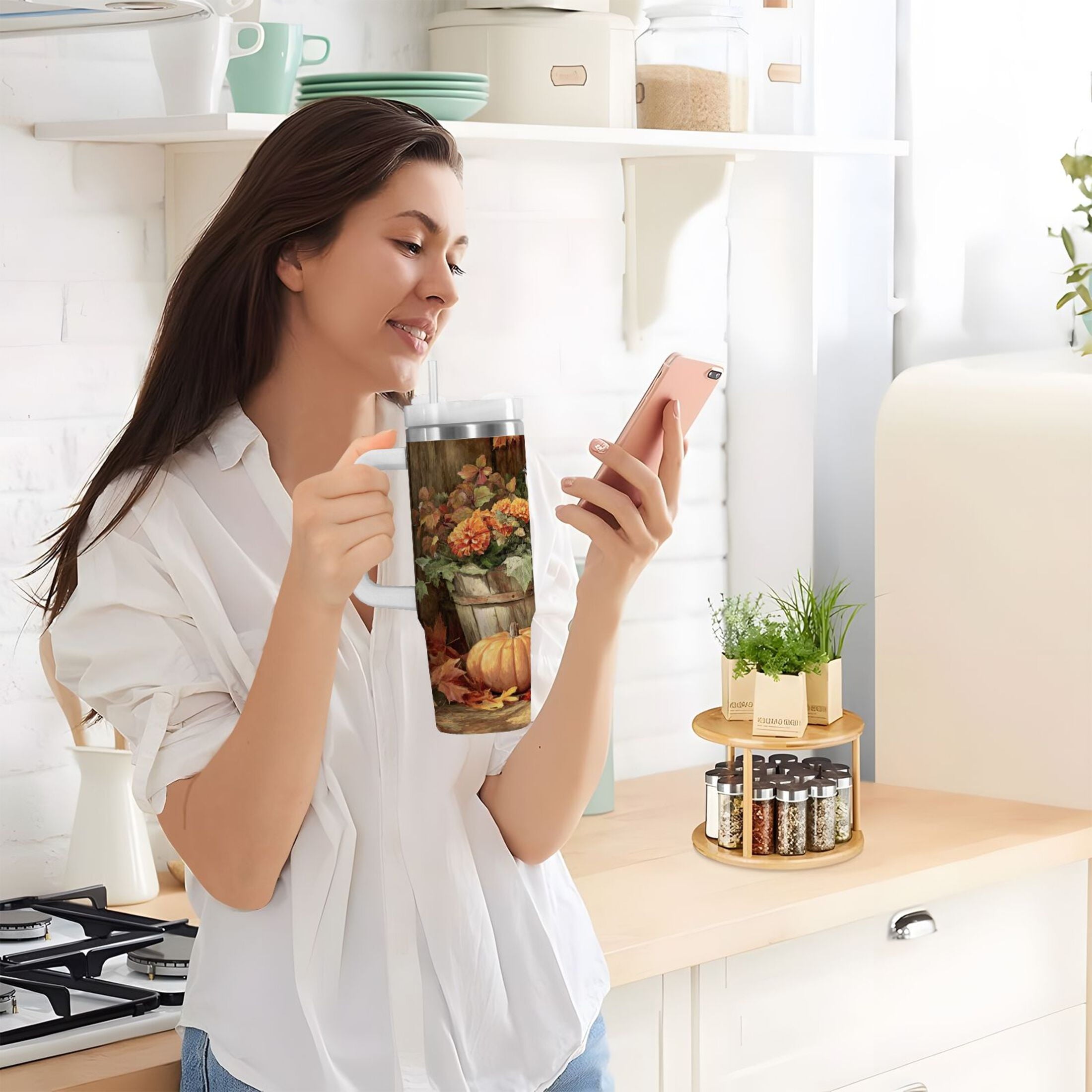 30 oz Insulated Stainless Steel Tumbler Double Wall Stainless Steel Tumbler with 2-Way Drinking Beautiful Fall Scene M610C