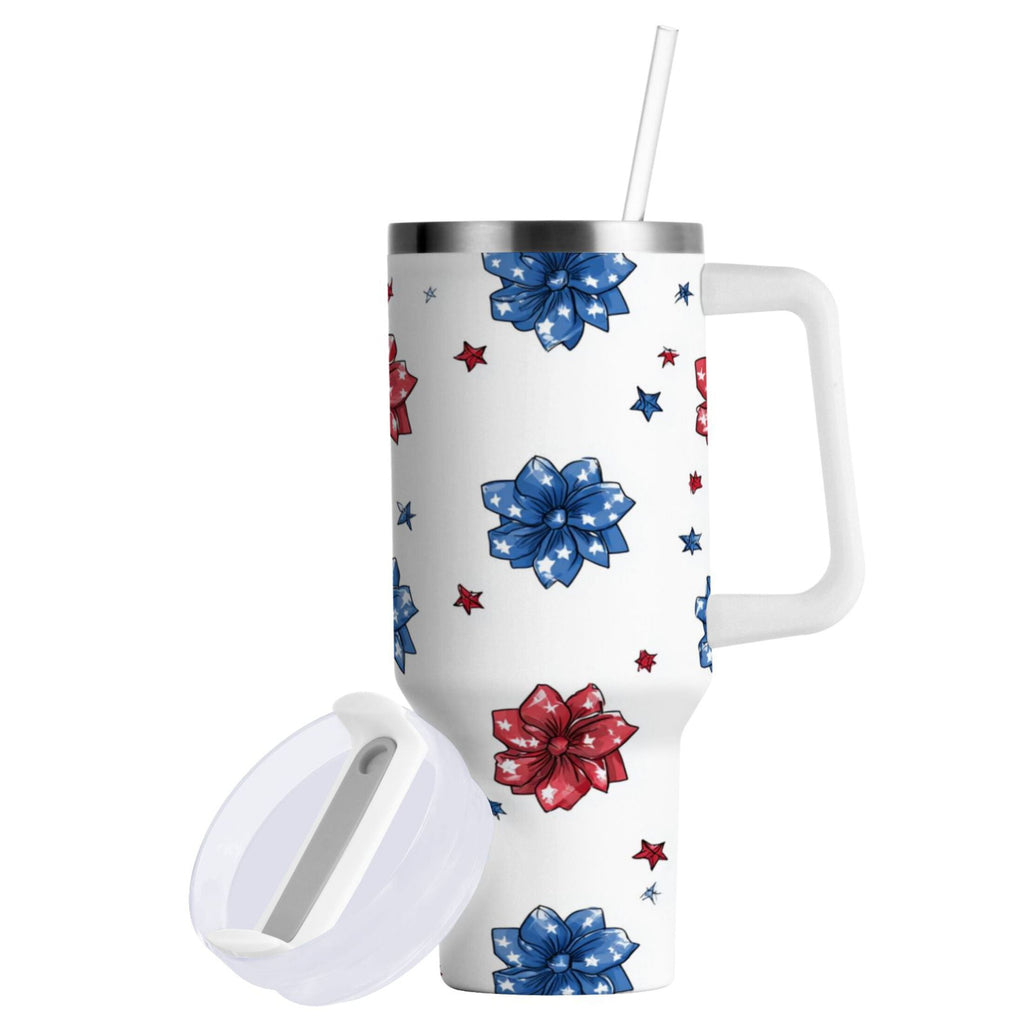 40 oz Insulated Stainless Steel Tumbler Double Wall Stainless Steel Tumbler with 2-Way Drinking Stars and Stripes Puttern Flower M521R