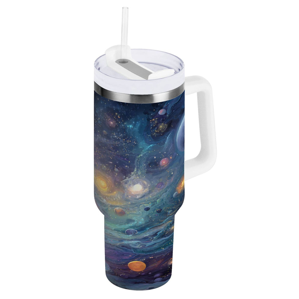 30 oz Insulated Stainless Steel Tumbler Double Wall Stainless Steel Tumbler with 2-Way Drinking Vibrant and Colorful Universe M453C