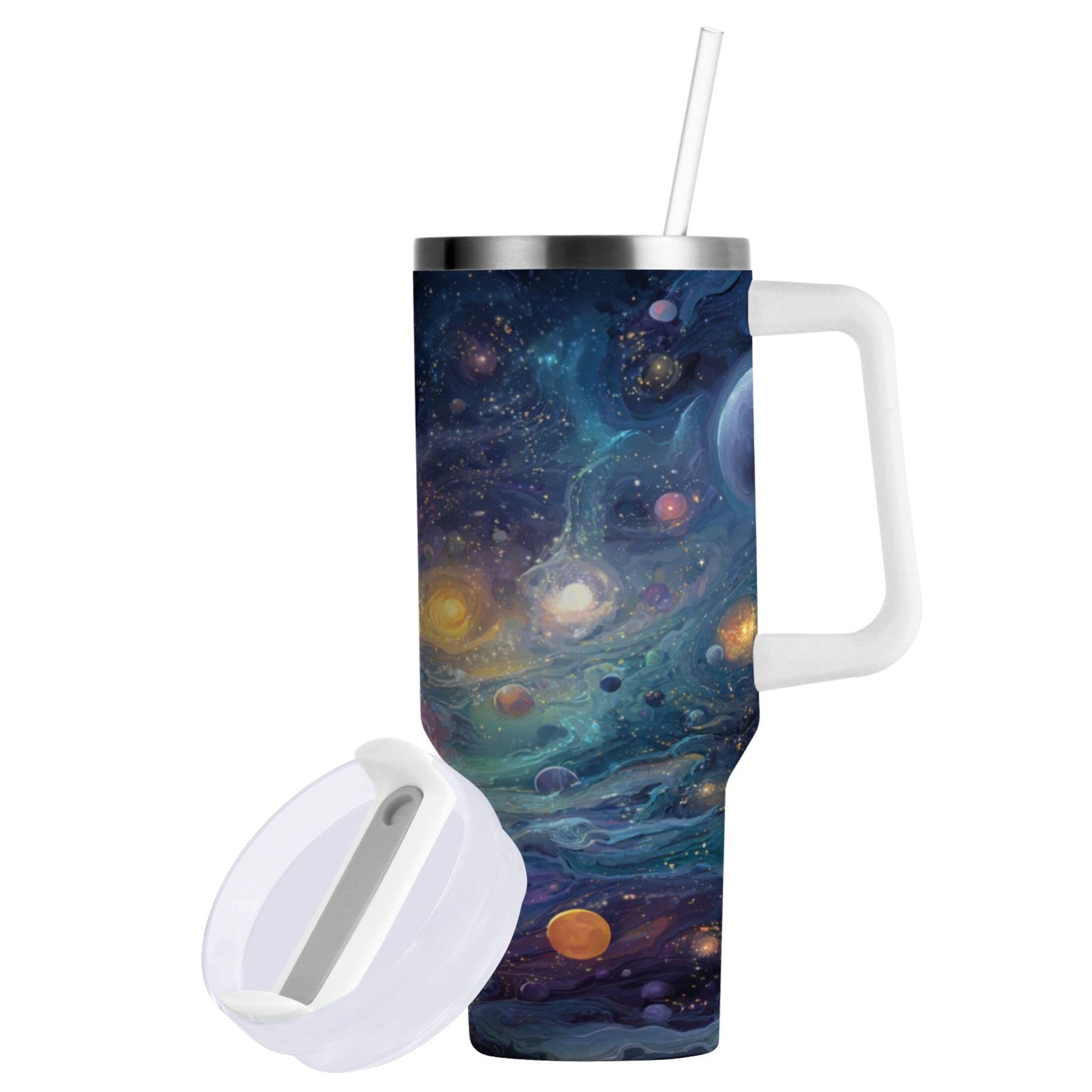 30 oz Insulated Stainless Steel Tumbler Double Wall Stainless Steel Tumbler with 2-Way Drinking Vibrant and Colorful Universe M453C