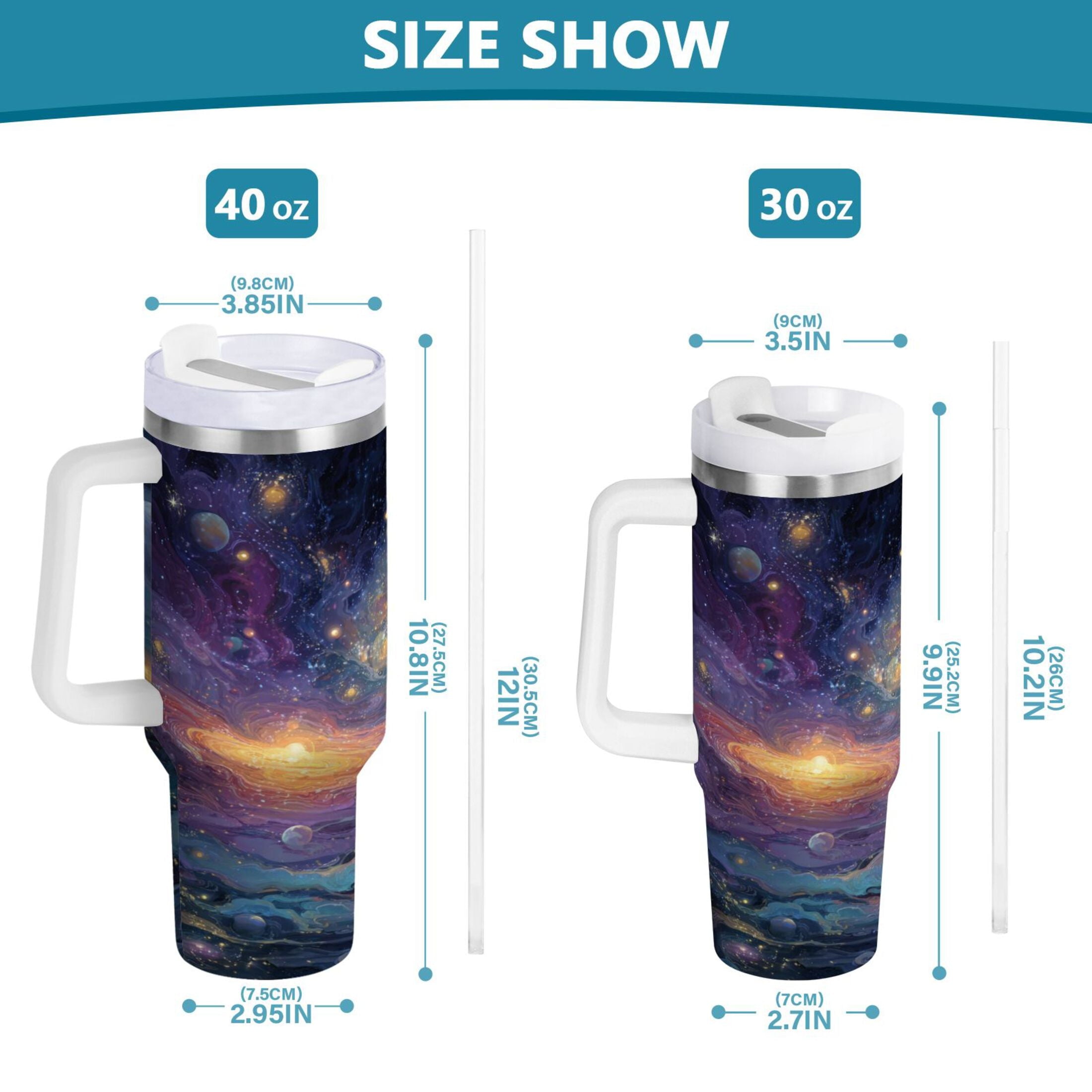 30 oz Insulated Stainless Steel Tumbler Double Wall Stainless Steel Tumbler with 2-Way Drinking Vibrant and Colorful Universe M453C