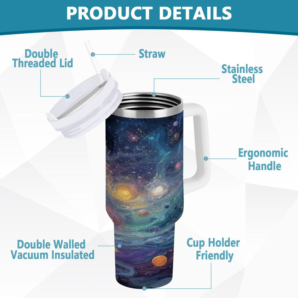 30 oz Insulated Stainless Steel Tumbler Double Wall Stainless Steel Tumbler with 2-Way Drinking Vibrant and Colorful Universe M453C