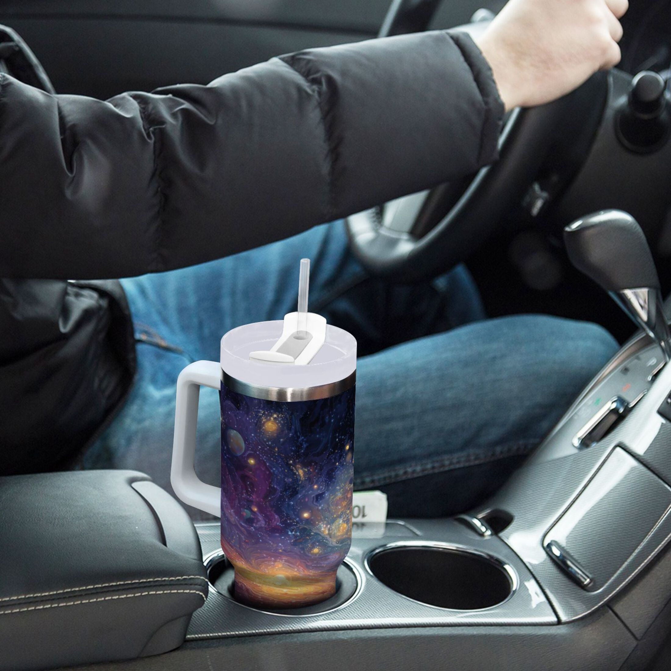 30 oz Insulated Stainless Steel Tumbler Double Wall Stainless Steel Tumbler with 2-Way Drinking Vibrant and Colorful Universe M453C