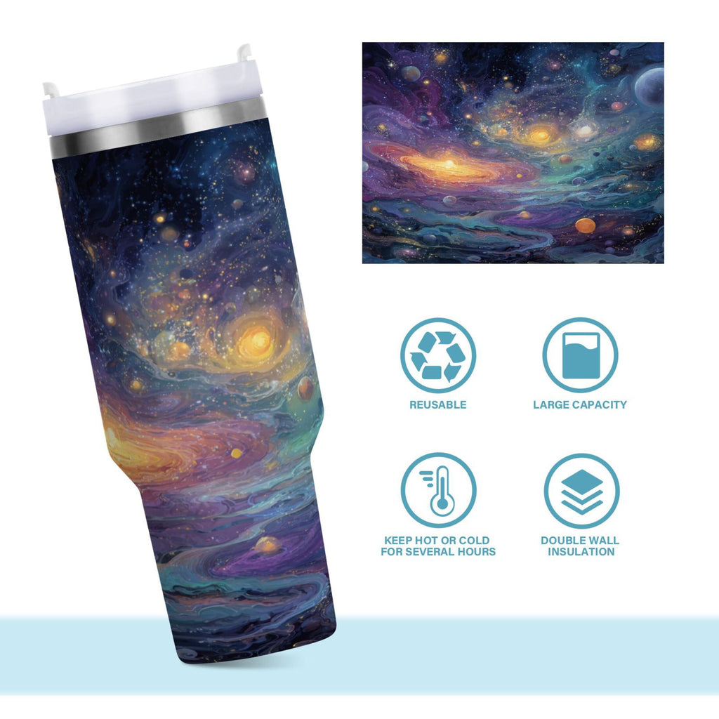 30 oz Insulated Stainless Steel Tumbler Double Wall Stainless Steel Tumbler with 2-Way Drinking Vibrant and Colorful Universe M453C