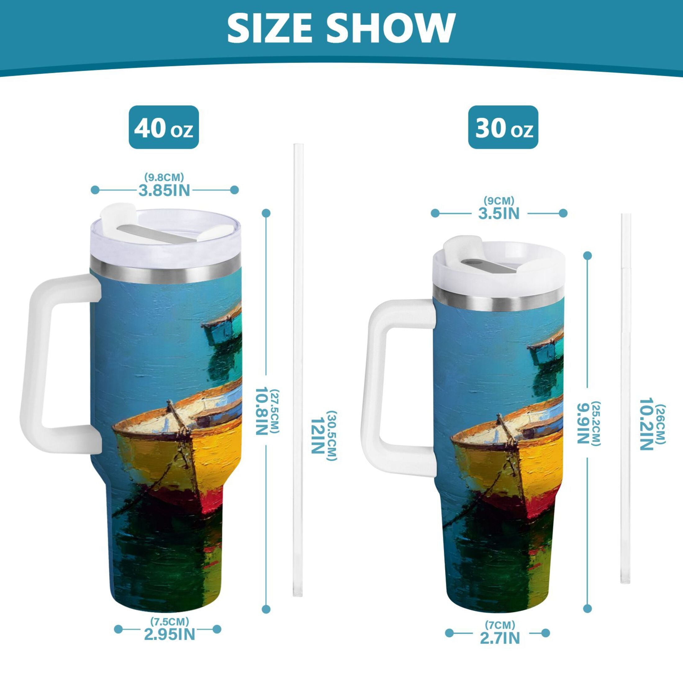 30 oz Insulated Stainless Steel Tumbler Double Wall Stainless Steel Tumbler with 2-Way Drinking Colorful Row Boats M555V